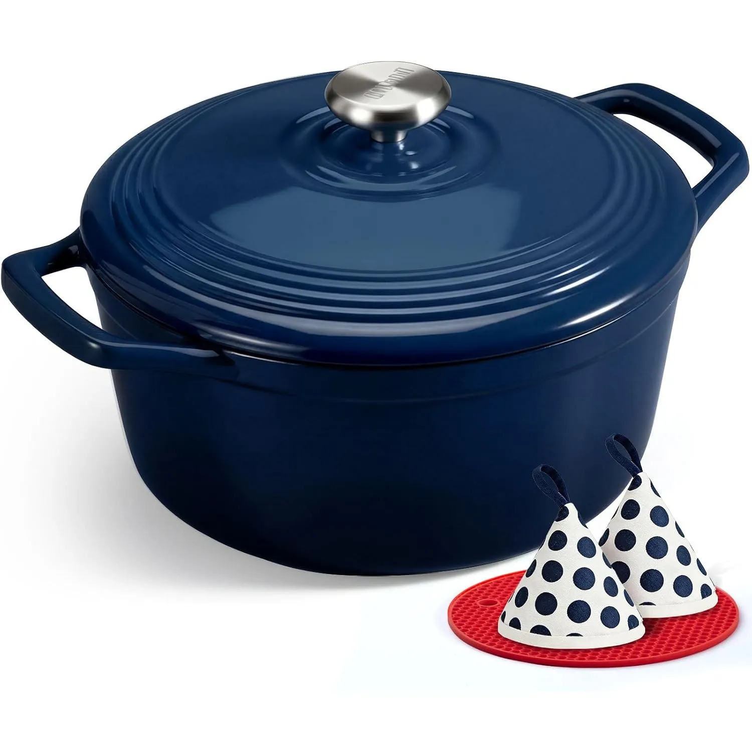 Overmont Bräter Emaille Gusseisen Topf - Schmortopf 26cm backofengeeignet - mit Deckel und Kochbuch - für Küche Backen …