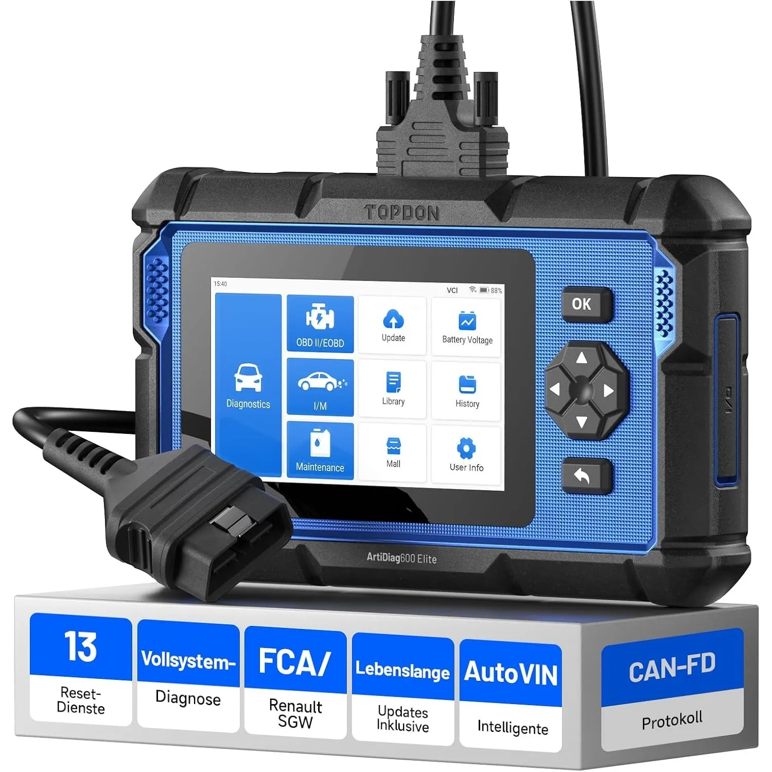 TOPDON ArtiDiag600 Elite OBD2 Diagnosegerät Auto mit Allen System
