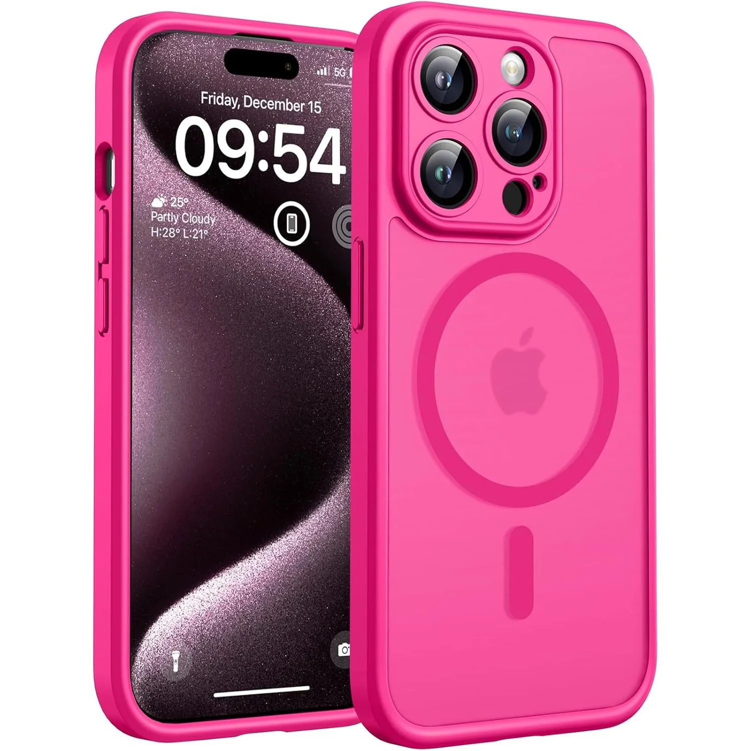 TOCOL für iPhone 15 Pro Hülle, Kompatibel mit MagSafe, Heißes Rosa