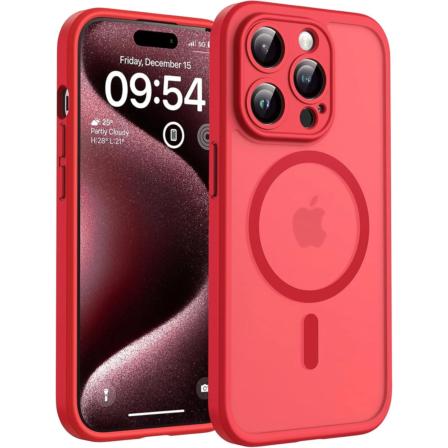 TOCOL für iPhone 15 Pro Hülle, Kompatibel mit MagSafe, Rot