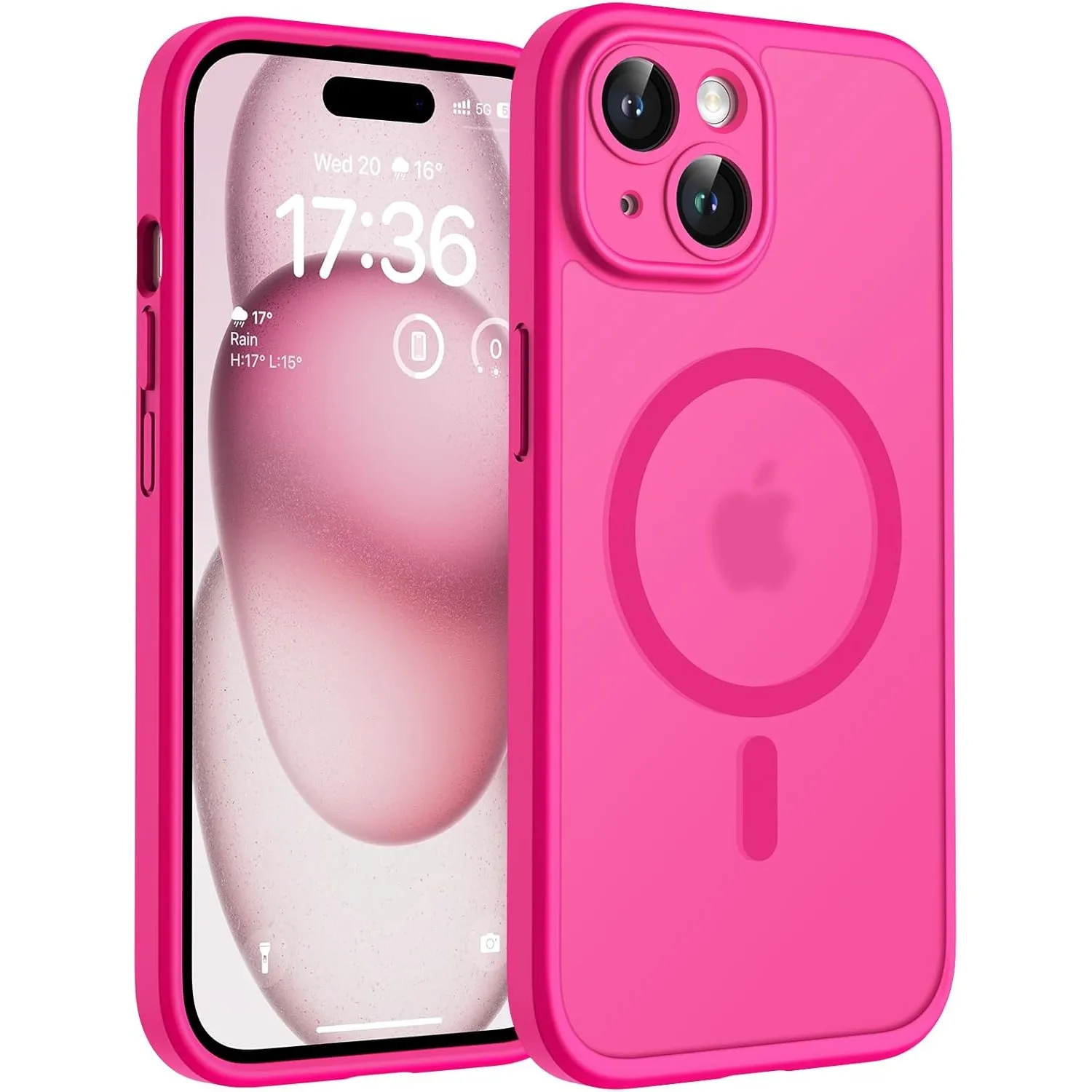 TOCOL für iPhone 15 Hülle, Kompatibel mit MagSafe, Heißes Rosa
