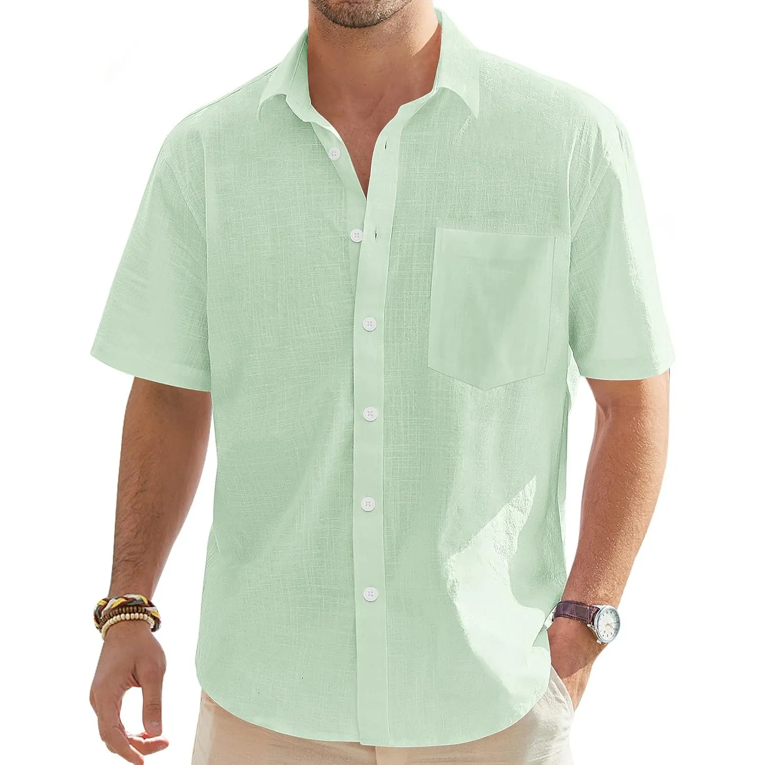 J.VER Leinenhemd Herren Hemd Kurzarm Leinenshirt Freizeithemd Businesshemd Sommer Casual Regular Fit Shirt