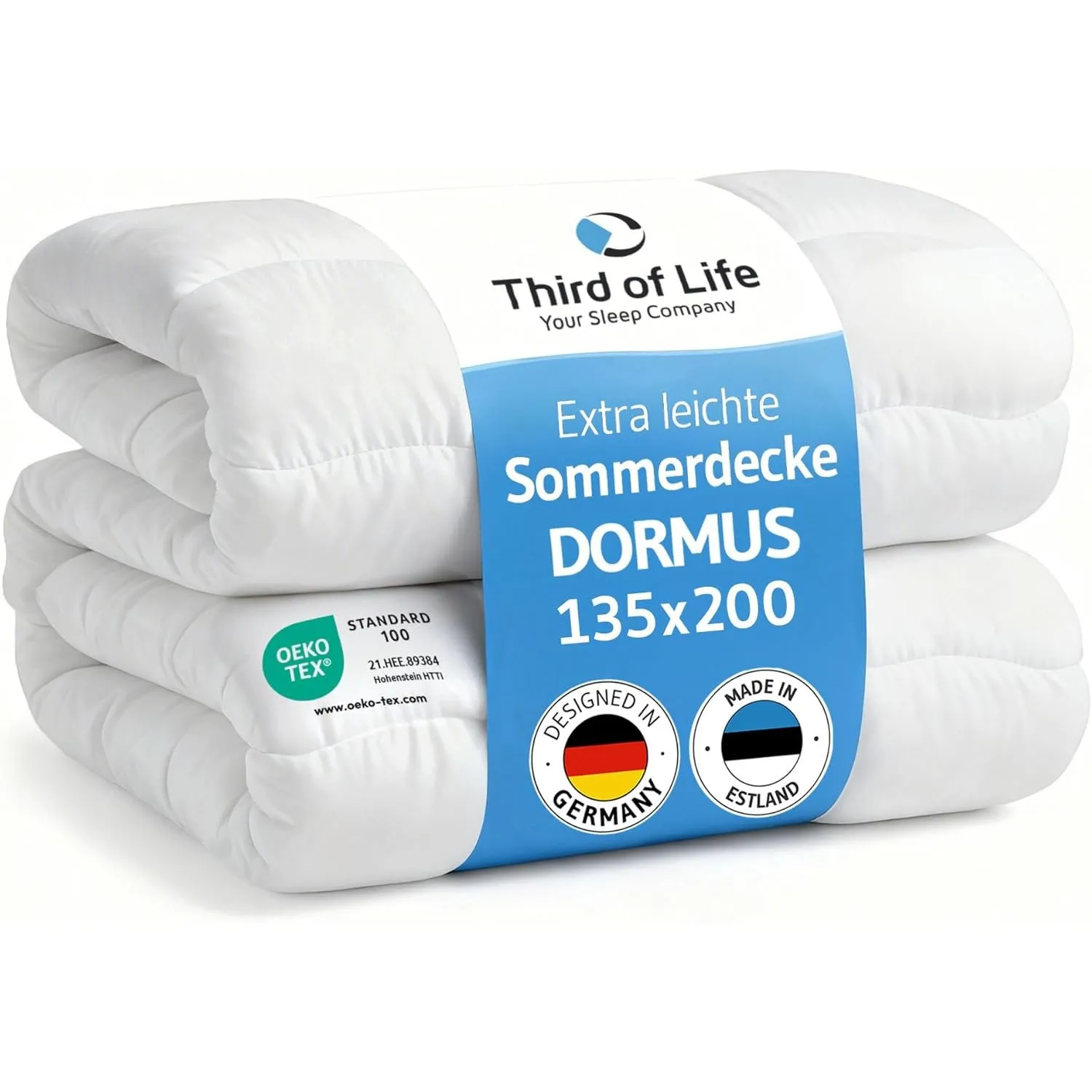 Sommerdecke 135x200 DORMUS, Leichte Bettdecke mit nur 130 g/m², Ökotex 100