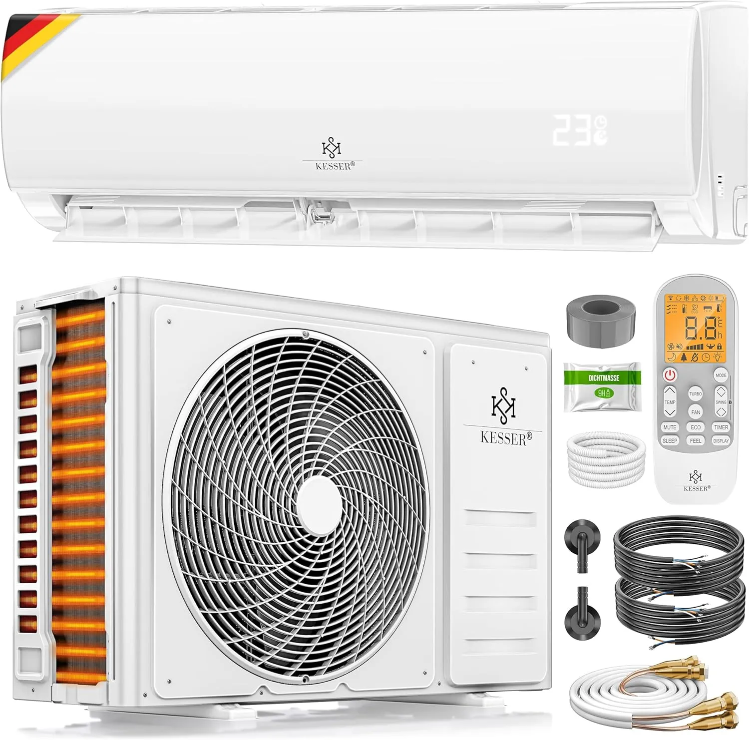 KESSER® Split Klimaanlage Set Quick Connect 12000 BTU 3,4 kW – WiFi & App Klimagerät mit Heizfunktion & Kühlmodus Wandk…