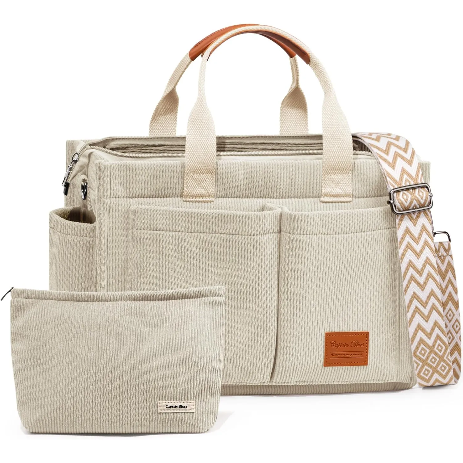 Captain Blues Cord Tasche Damen, Große Handtasche, Shopper Tasche, Arbeitstasche Damen, Umhängetasche mit Reißverschlus…