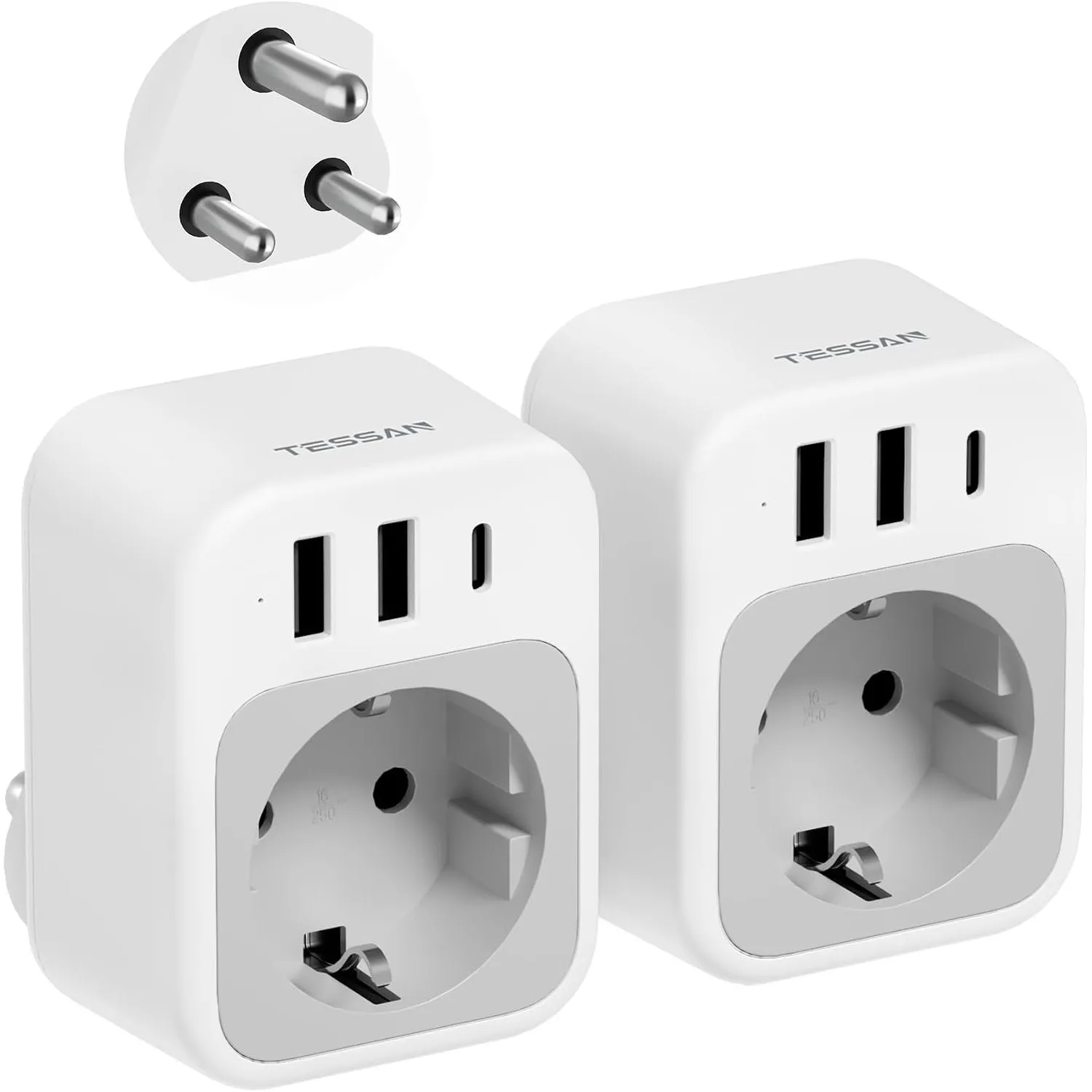 TESSAN 2er Pack Adapter Südafrika Steckdose mit 3 USB, 4 in 1 Reisestecker