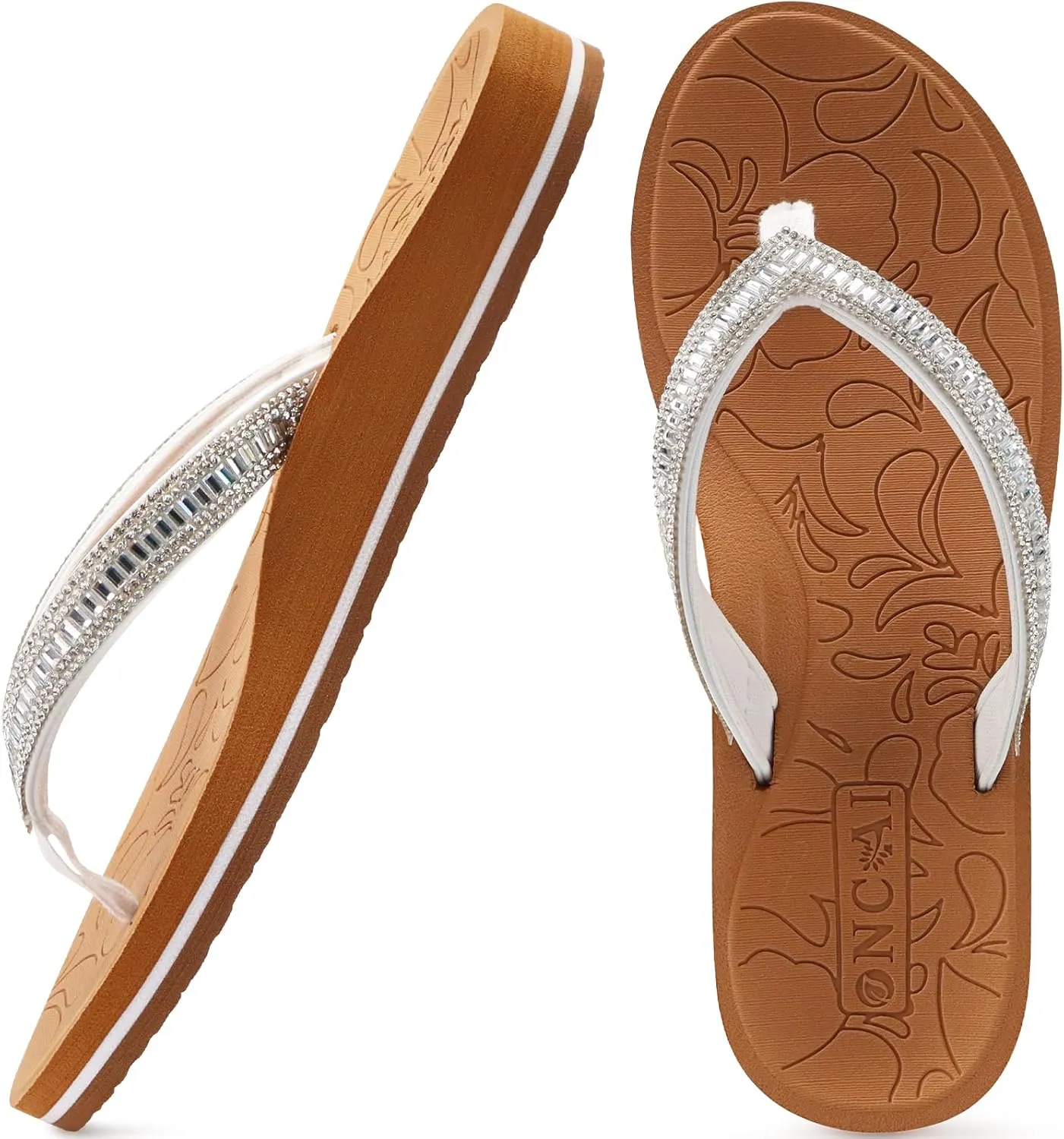 ONCAI Women's Toe Separator Flip Flops with Glitter Indoor/Outdoor Summer Swimming Pool Beach Comfort Beach Platform Co…