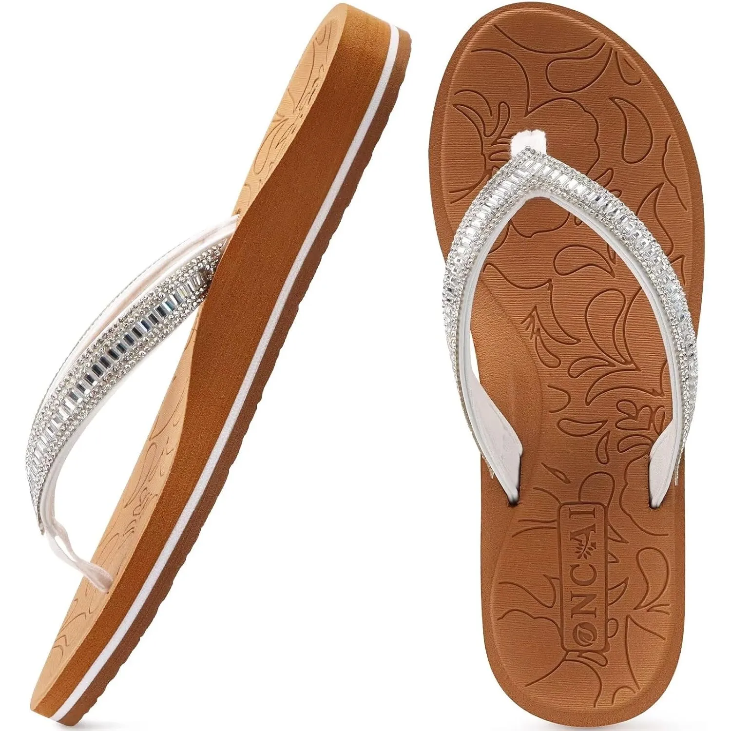 ONCAI Damen Zehentrenner Flip Flops mit Glitter Indoor/Outdoor Sommer Schwimmbad Strand Komfort Strand Plattform Angene…