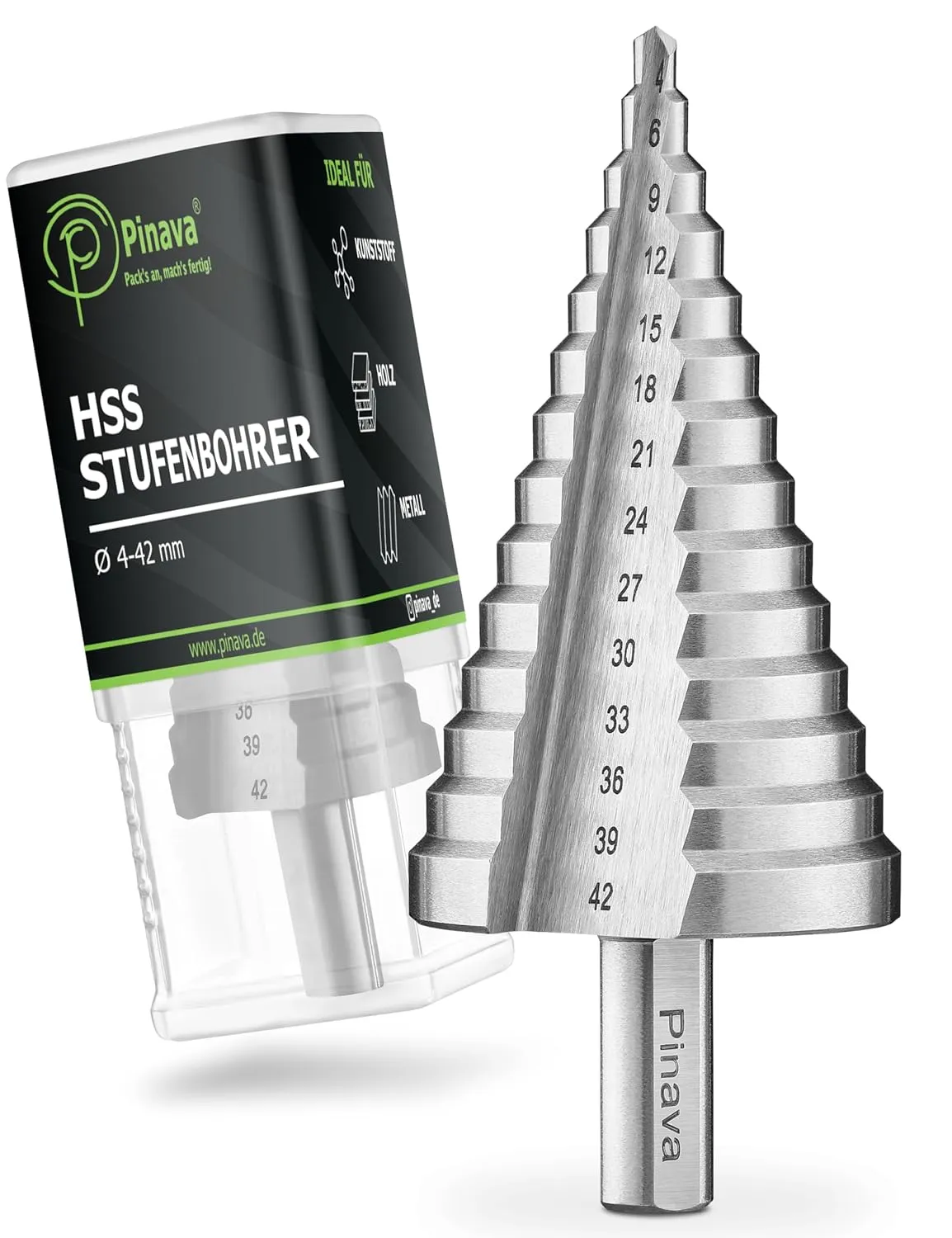 Pinava® HSS Stufenbohrer Ø4-42mm [Extra Scharf & Präzise] Kegelbohrer für Metall, Holz & Kunststoff - Hochwertiger Schä…