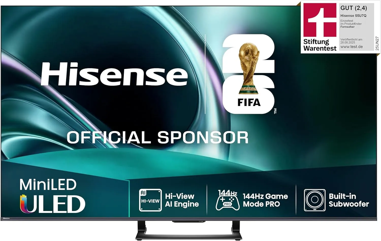 Hisense 55U7Q Fernseher 55 Zoll, 4K Mini LED ULED, Smart TV, Hi-View AI Engine, 144Hz Game Mode Pro, FreeSync Premium, …