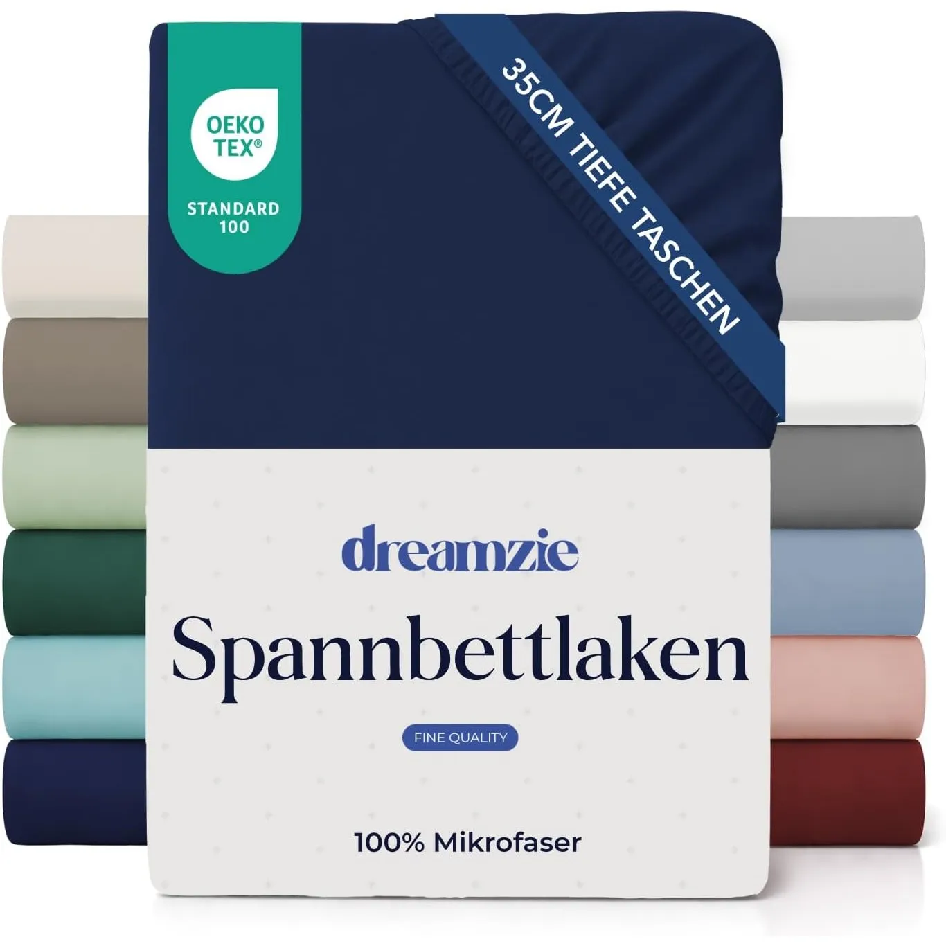 Dreamzie Spannbettlaken 140x200cm - 35 cm Tiefe Tasche - 100% Mikrofaser Bettlaken - Dunkelblau, Schadstoffgeprüft (Oek…