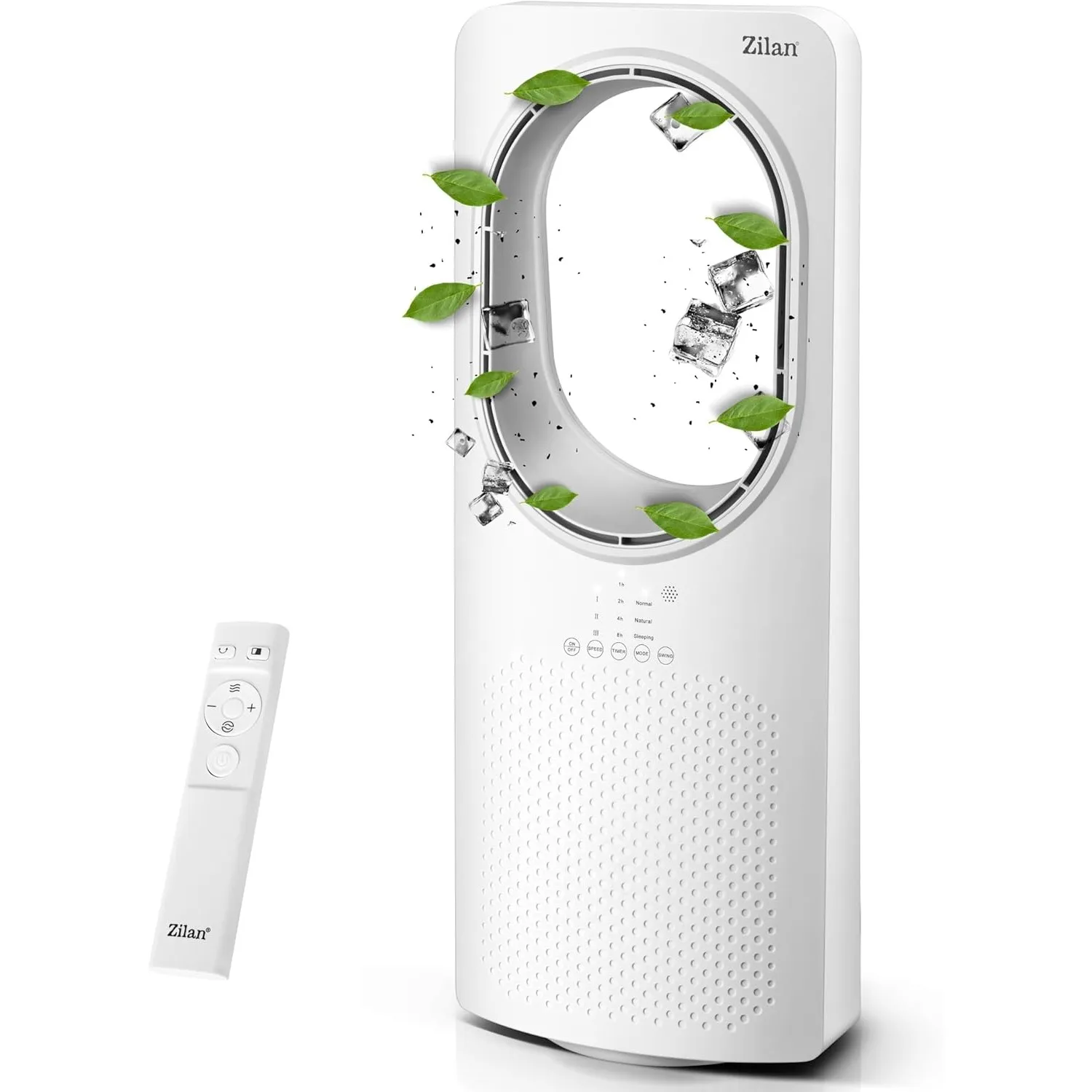 Zilan Turmventilator mit Fernbedienung Aircooler Luftkühler Design Standventilator energiesparend leise oszillierend Bo…