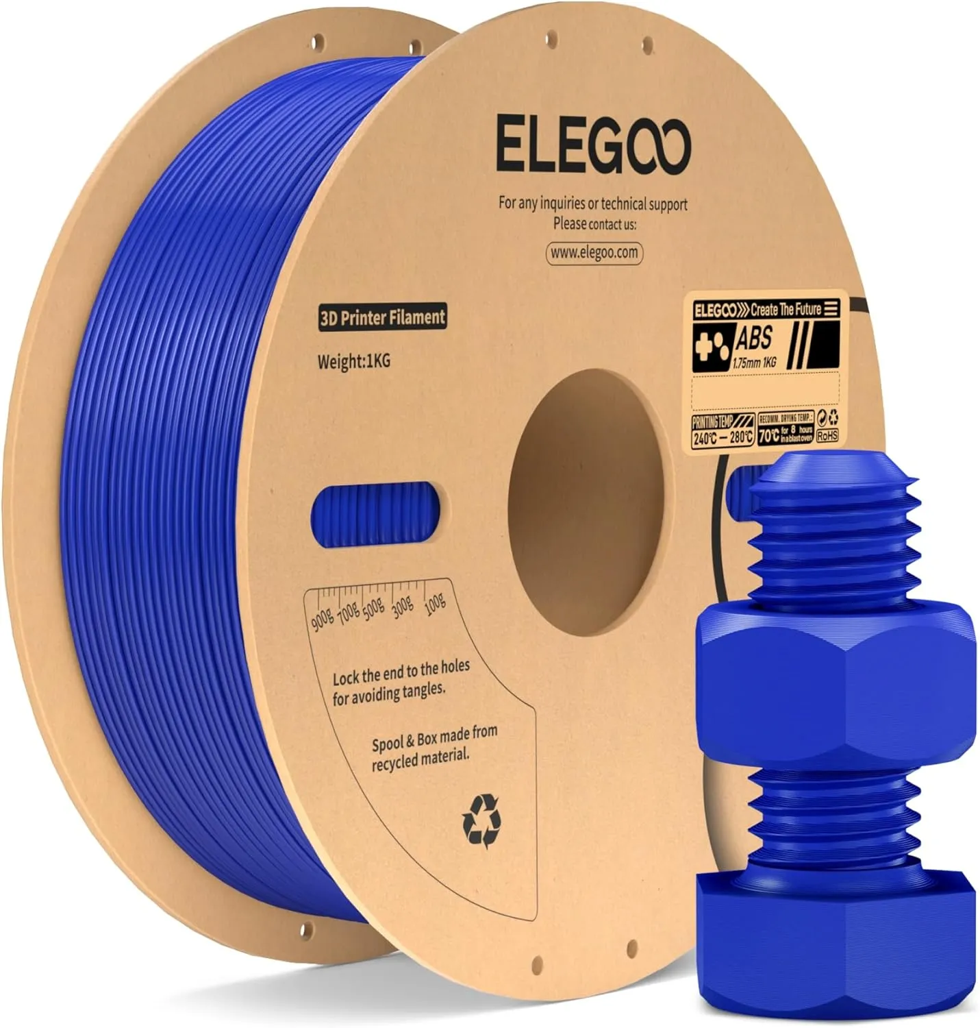 ELEGOO ABS Filament 1,75 mm Blau 1KG, 3D-Drucker Filament, Hohe Zähigkeit und Schlagfestigkeit, Hitze- und Wasserbestän…
