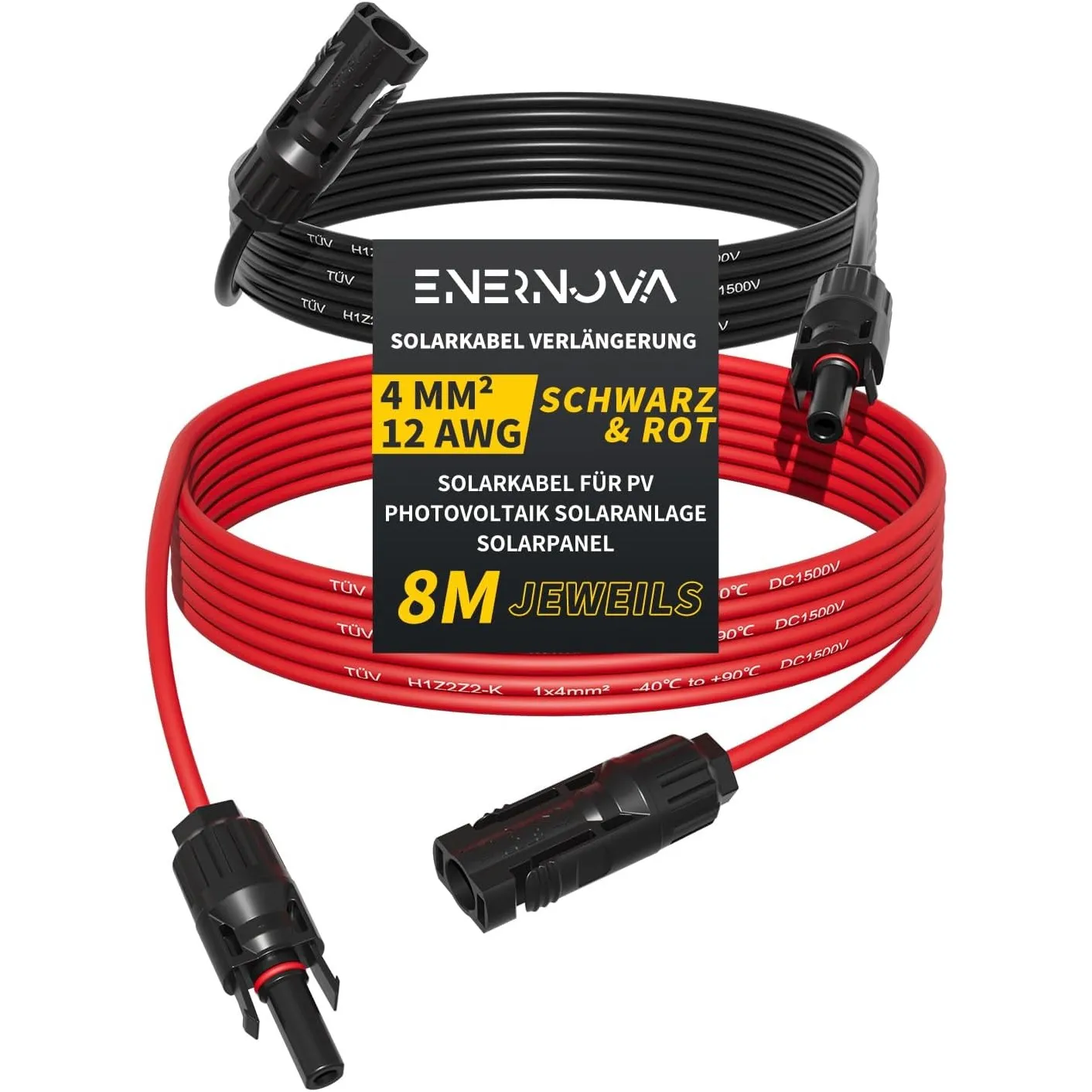 Solarkabel 4mm²/6mm², Solarkabel Verlängerung 1/2/3/5/8/10/12/15/18/20M, Multi-Contact 4 Verlängerungskabel, IP67 Wasse…