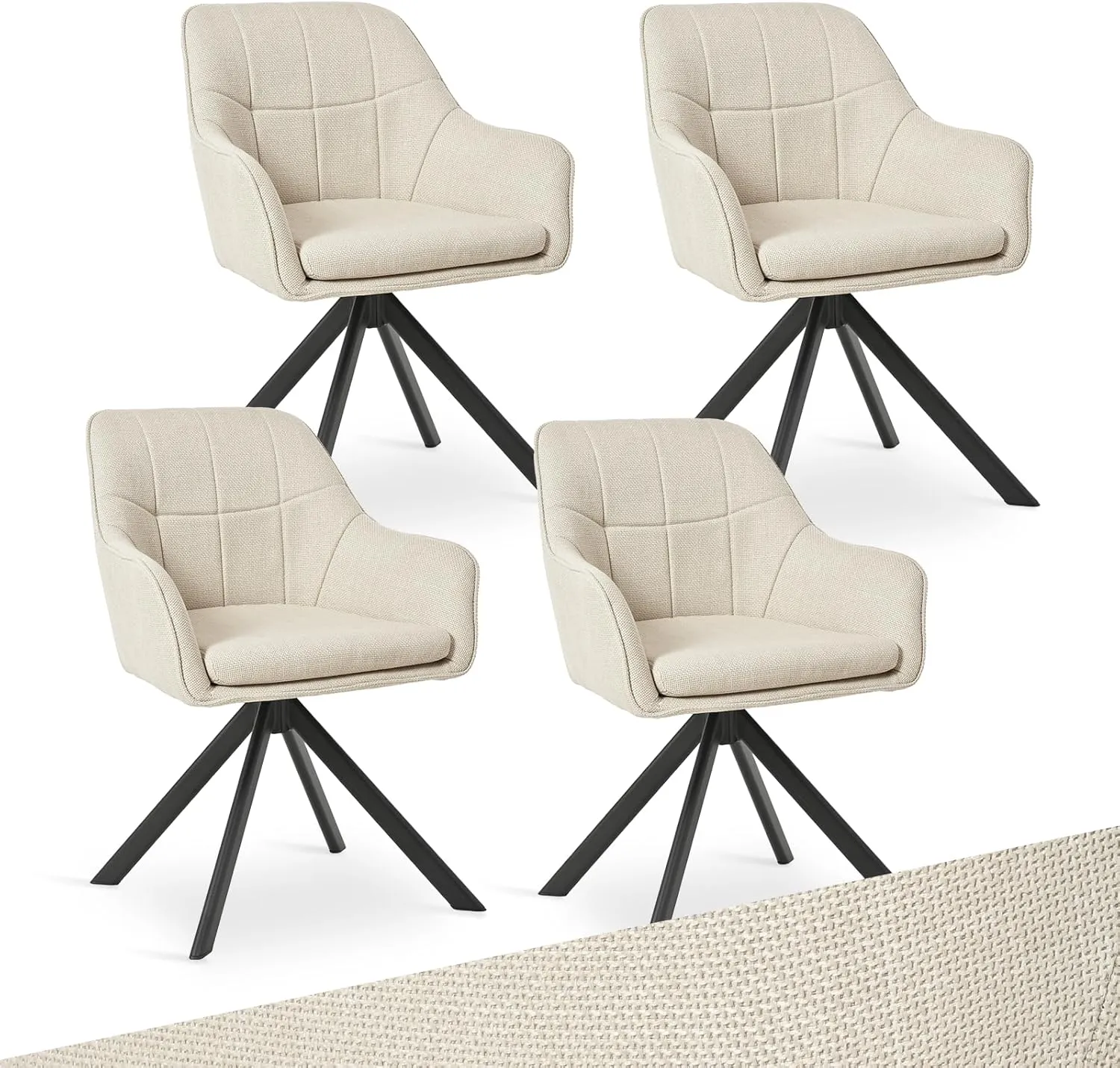 Drehstuhl Esszimmer Beige mit Armlehne, 4er Set drehbarer esszimmerstuhl, Küchenstuhl,Polsterstuhl, aus Polyester, mit …