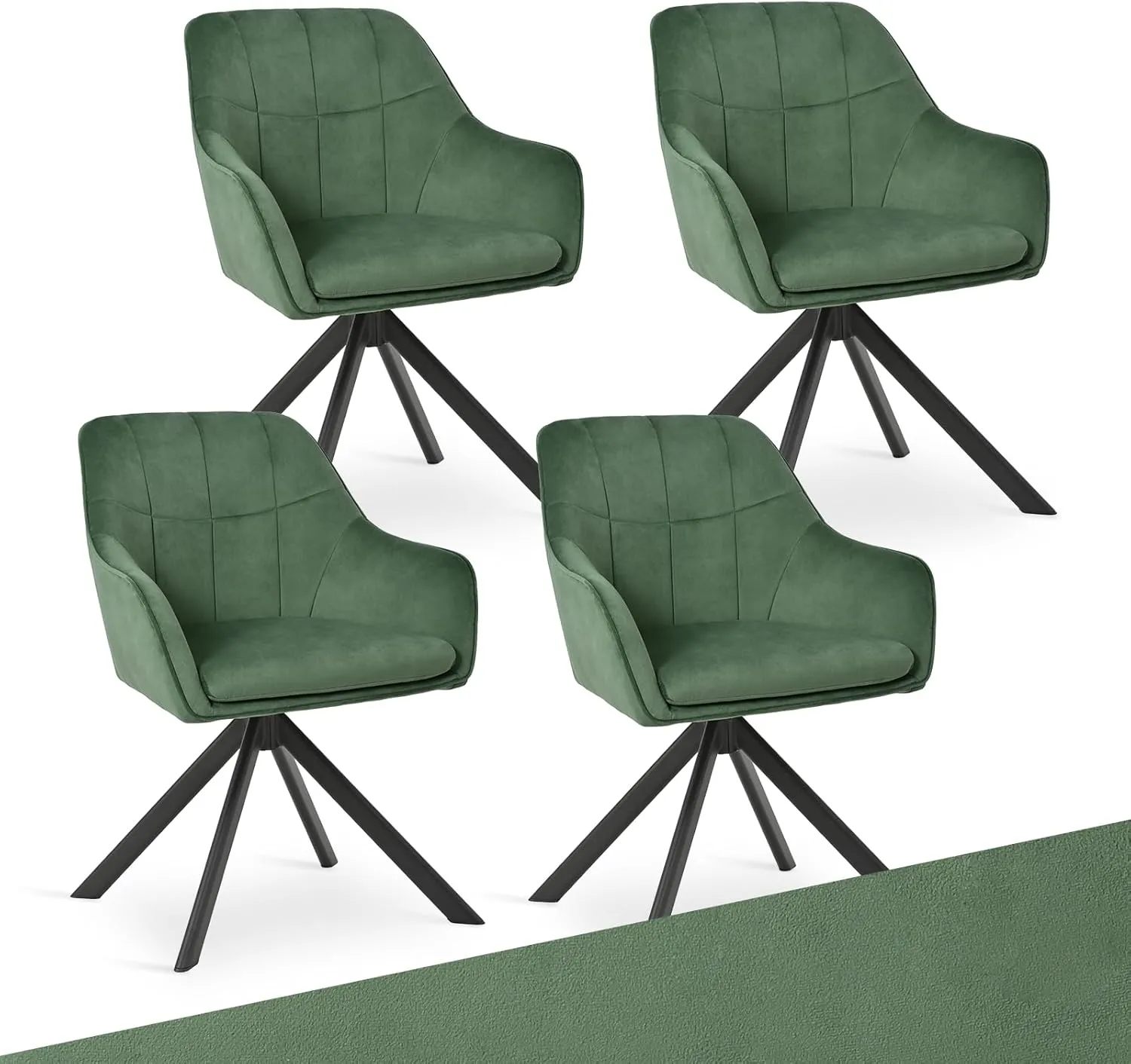 Drehstuhl Esszimmer 4er Set Samt Grün mit Armlehne Polsterstuhl Esszimmerstühle drehbar Küchenstuhl mit Metallbeine für…