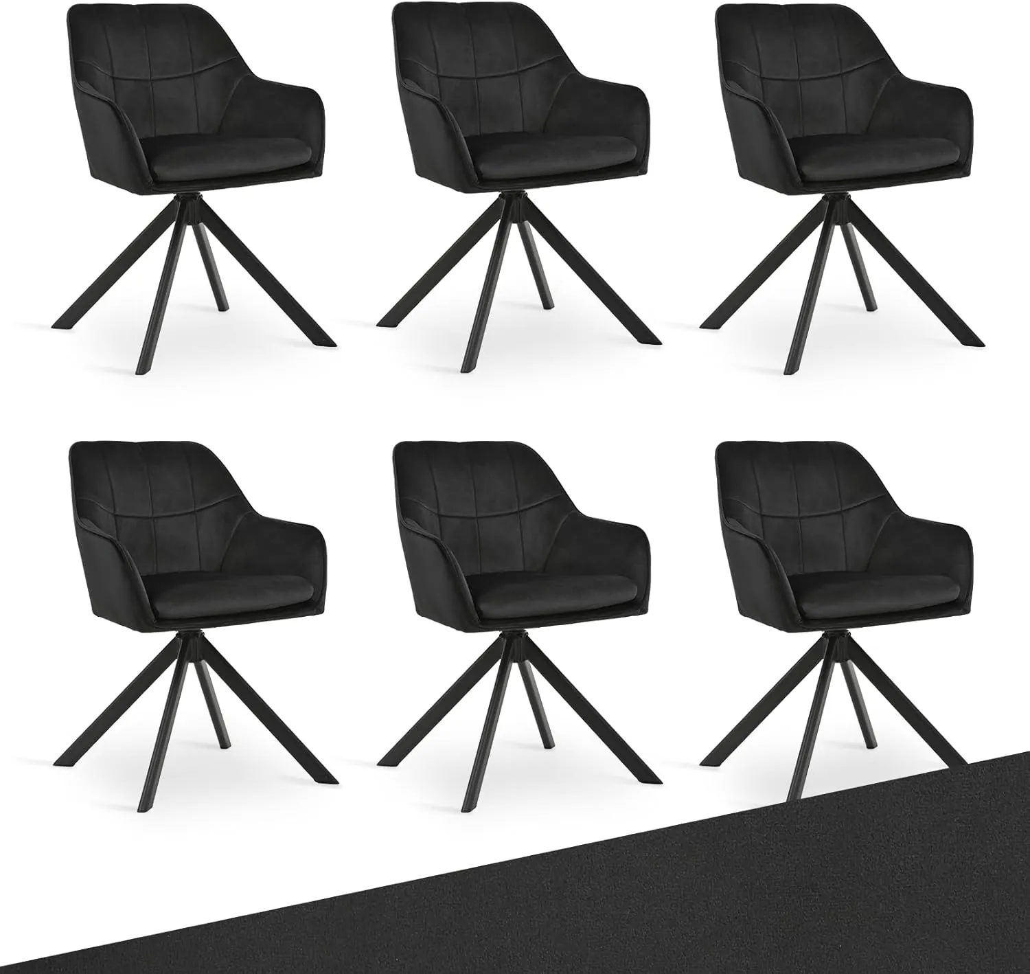 Drehstuhl Esszimmer 6er Set Schwarz mit Armlehne Polsterstuhl Samt Esszimmerstühle drehbar Küchenstuhl mit Metallbeine …
