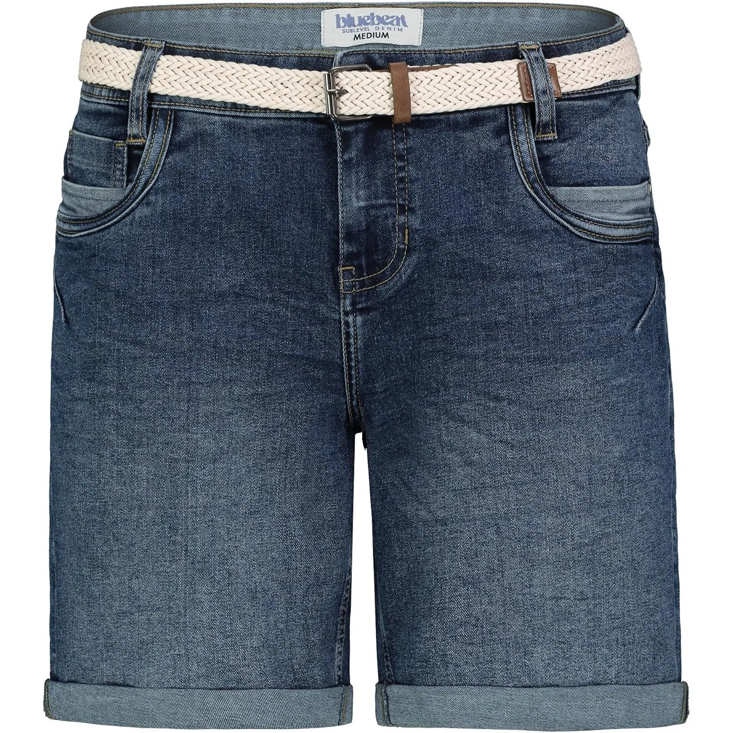 Sublevel Damen Denim Bermuda Chino Stretch Shorts mit Aufschlag Bequeme Kurze Hose im Used Look