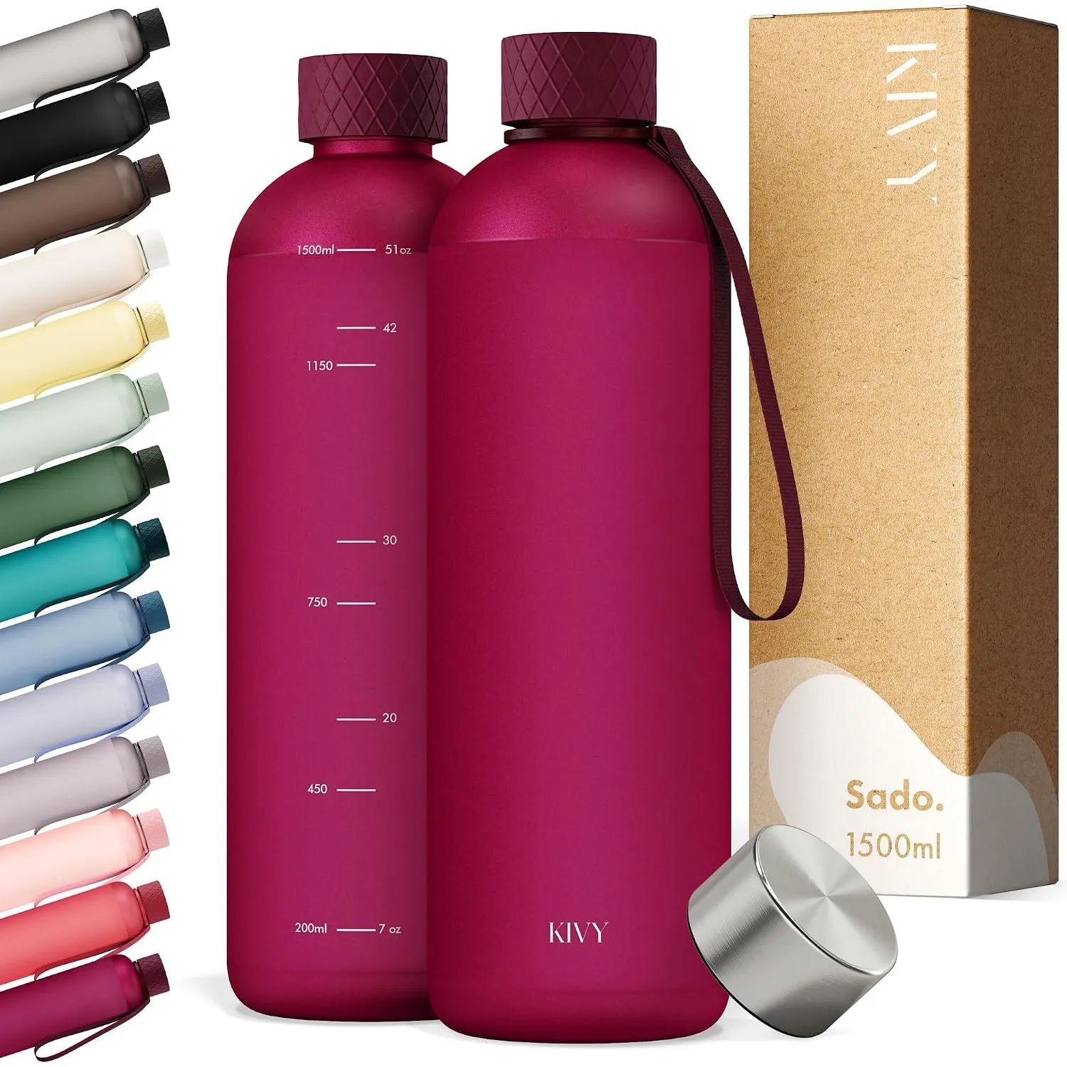 KIVY Trinkflasche 1,5l aus Tritan - Kohlensäure geeignet & Auslaufsicher