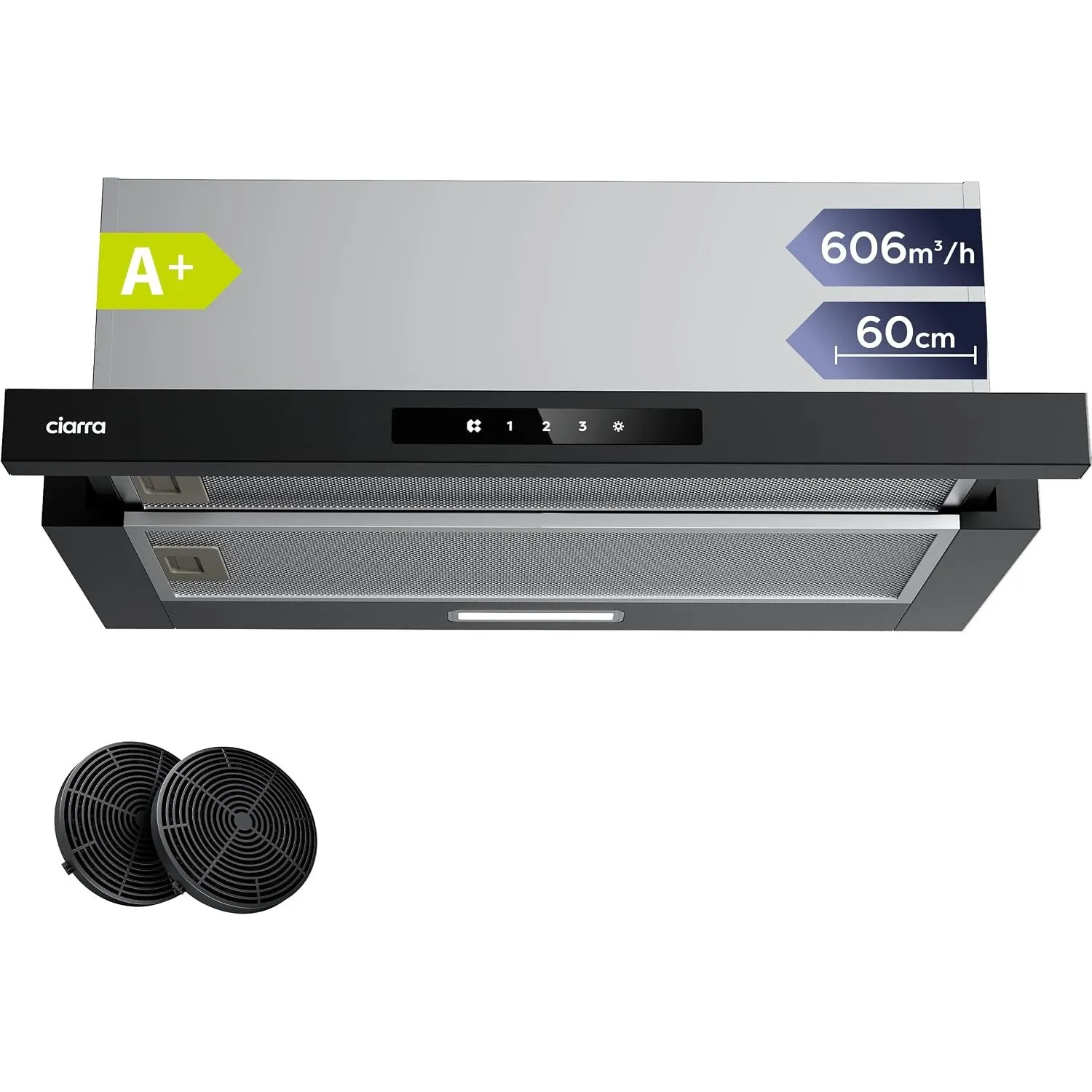 CIARRA CBCB6909A A+ Dunstabzugshaube 60 cm 606 m³/h Umluft Abluft Schwarz