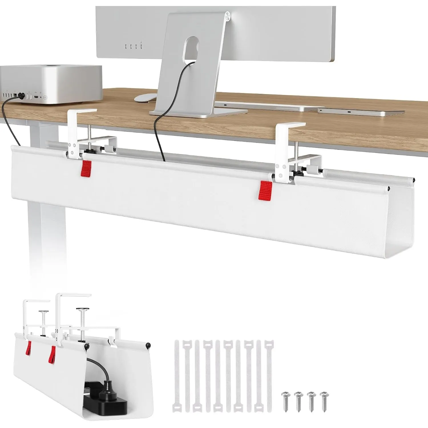 Univivi Kabelkanal Schreibtisch Ohne Bohren, 90 cm Kabelmanagement Weiß