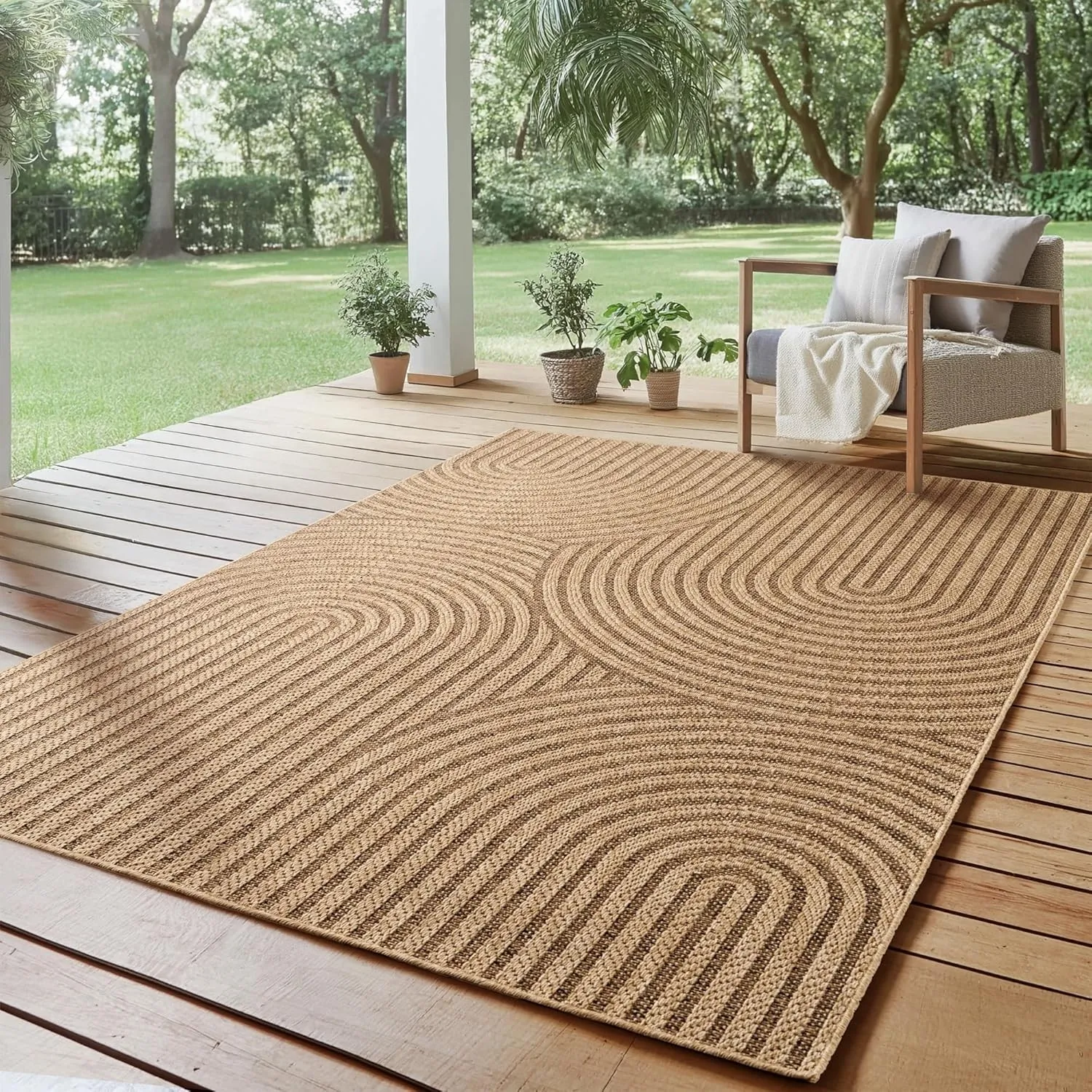 SIMPEX Outdoor Teppich 280x370 cm XXL Wetterfest Pflegeleicht Jute Natur Optik Skandinavisches Boho Design für Wohnzimm…