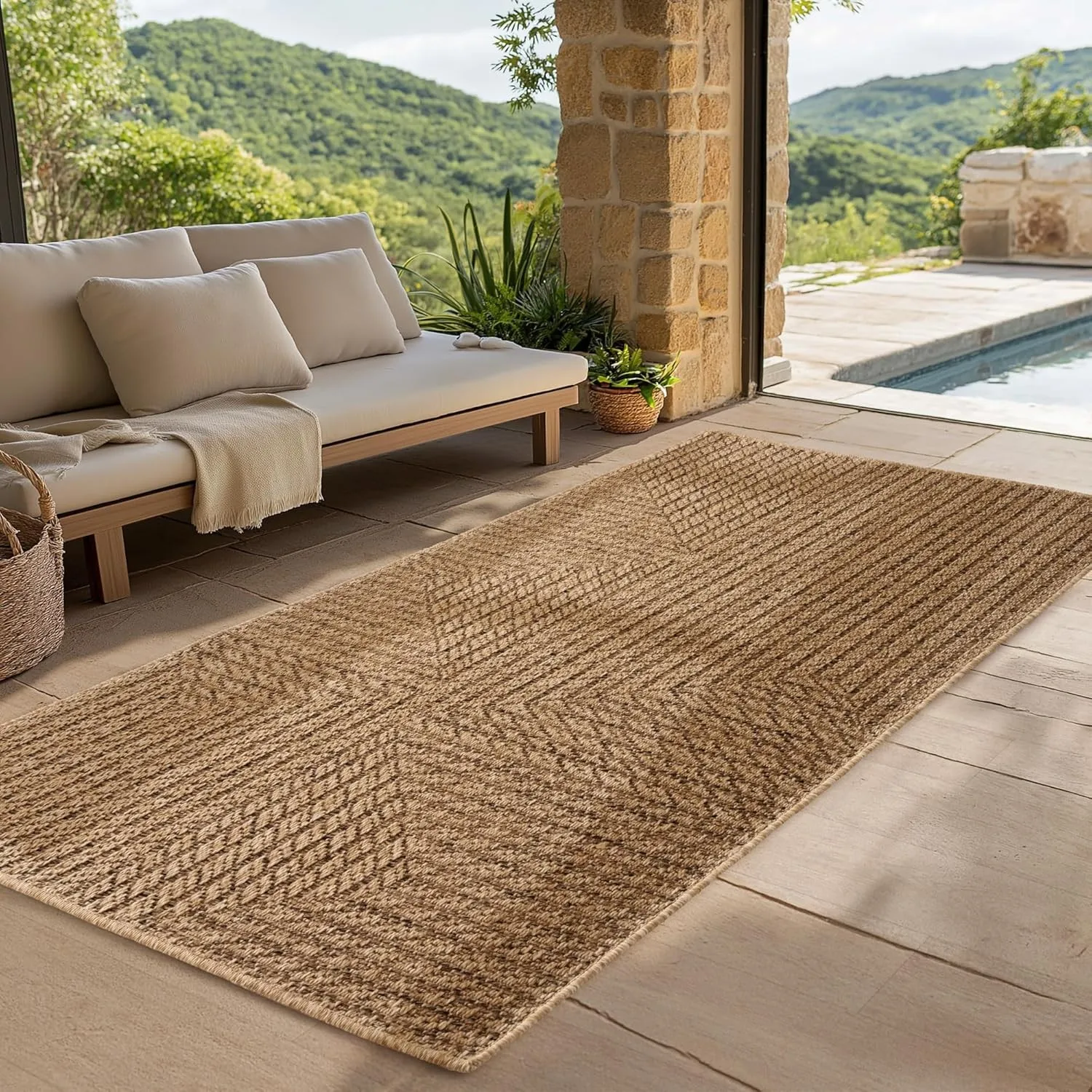 SIMPEX Outdoor Teppich Läufer 80x250 cm Wetterfest Pflegeleicht Jute Natur Optik Skandinavisches Design für Flur Küche …