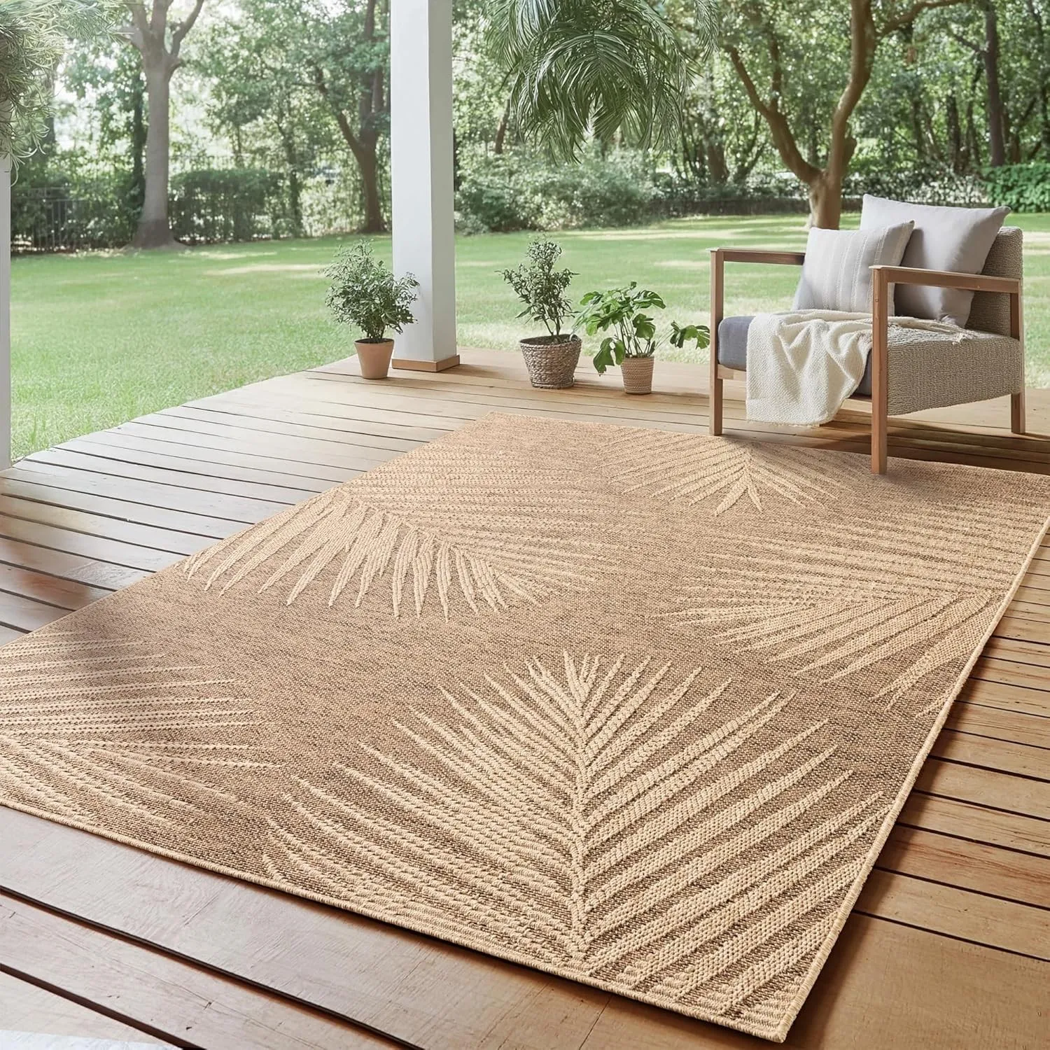 SIMPEX Indoor Outdoor Teppich Wetterfest- pflegeleicht im natürlichen Jute-Look, Sisal Teppich Wohnzimmer, Küche, Terra…