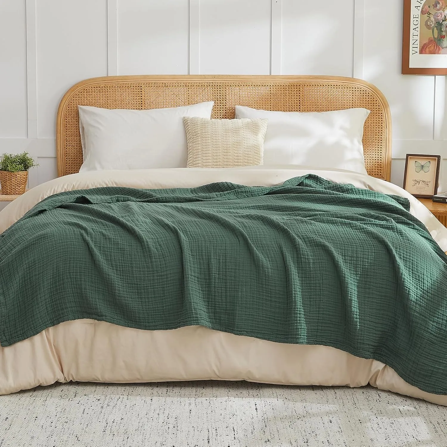 EMME Musselin-Decke 230x230 Baumwolle Oeko-TEX Erwachsene Tagesdecke,Oliv | Sommer-Überwurf Decken Für Bett Atmungsakti…