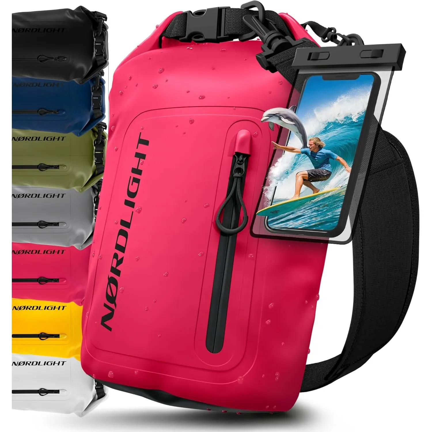 Nordlight Dry Bag wasserdichte Tasche mit Handyhülle + Roll-Top, Schultergurt | Drybag wasserfester Rucksack Beutel Pac…