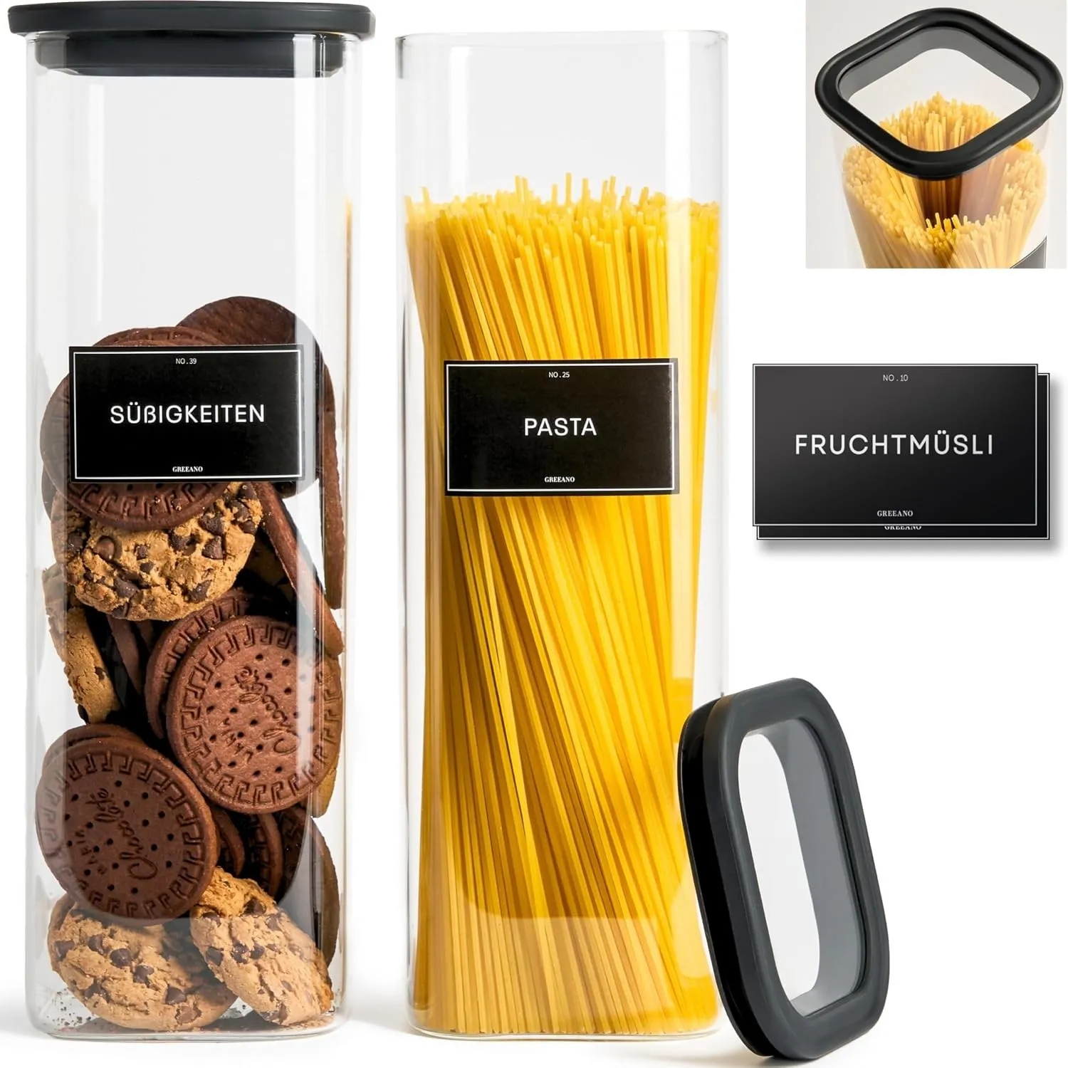 Vorratsgläser eckig mit Glasdeckel 2400ml [2er Set]