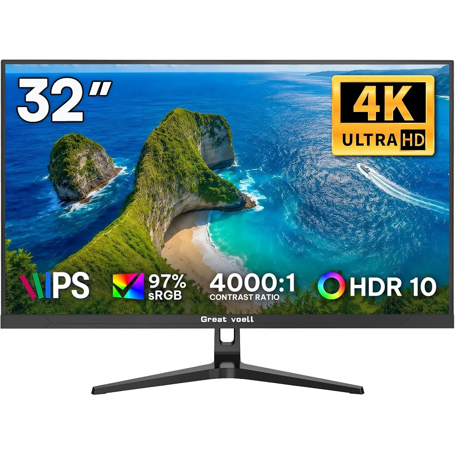 Great voell 32 Zoll 4K Monitor, UHD 3840 x 2160 IPS PC Bildschirm | 60Hz, HDR10, FreeSync, 97% sRGB, HDMI DisplayPort, …