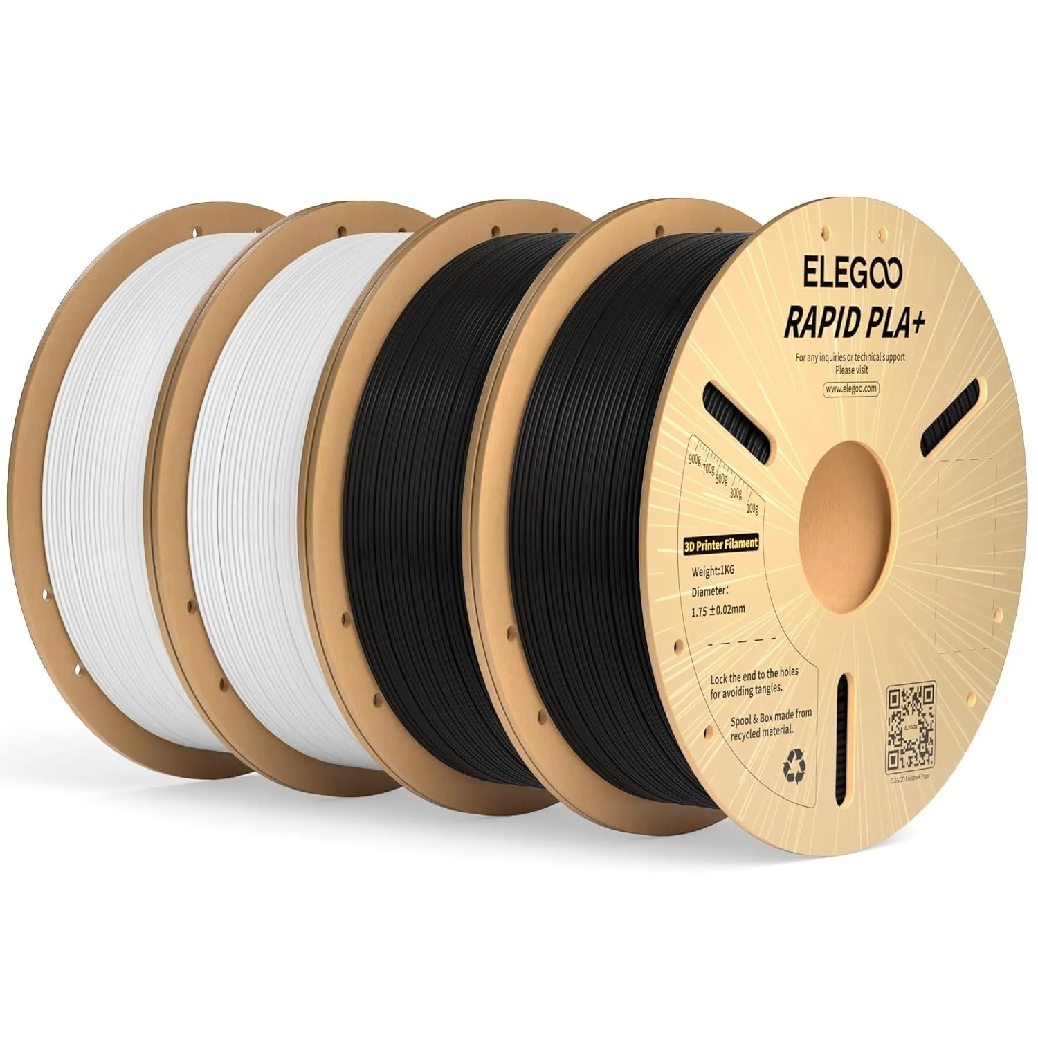 ELEGOO High Speed PLA+ Filament 1.75mm Schwarz Weiß 4 KG, Rapid PLA Plus 3D Drucker Speedy Filament, 600 mm/s Hochgesch…