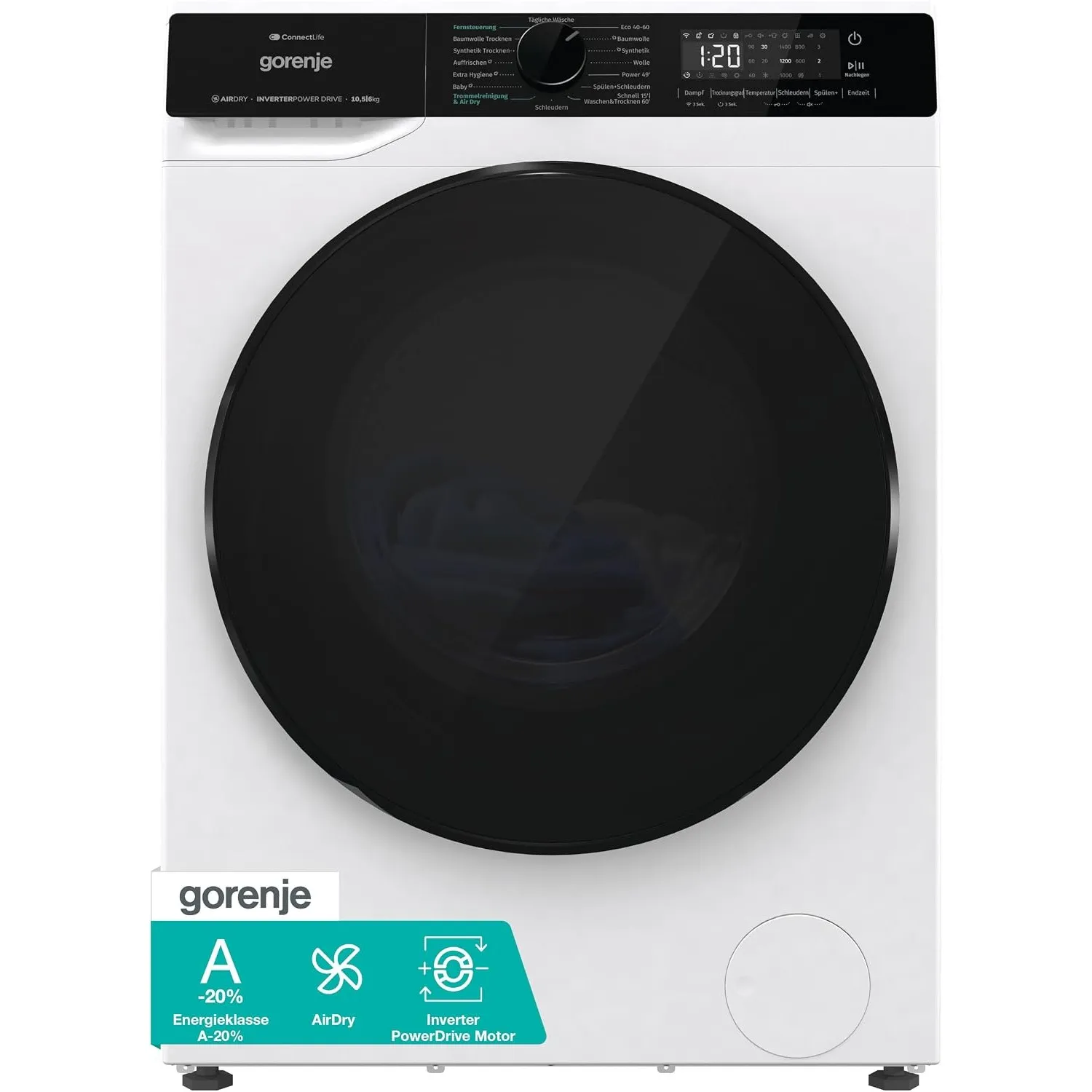 Gorenje WD2PA1X64ADW/DE Waschtrockner, Connect Life, 16 Programme, 10,5 kg waschen, 6kg trocknen, 54 Liter, 1400 U/min,…
