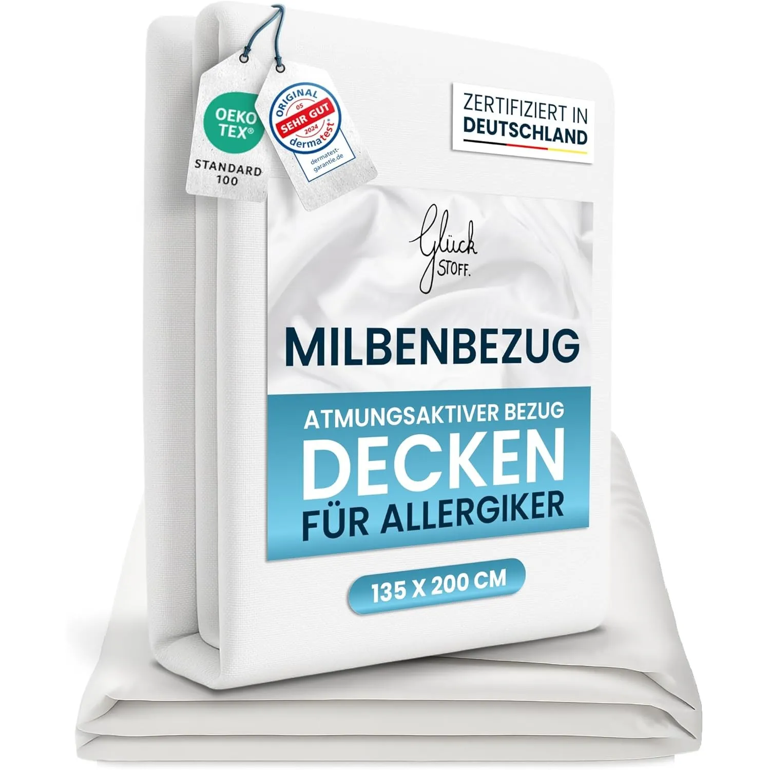Glückstoff® Milbenbezug Bettdecke 135x200 [Zertifiziert IN Deutschland] - Allergie Bettwäsche Anti Milben - Allergiker-…