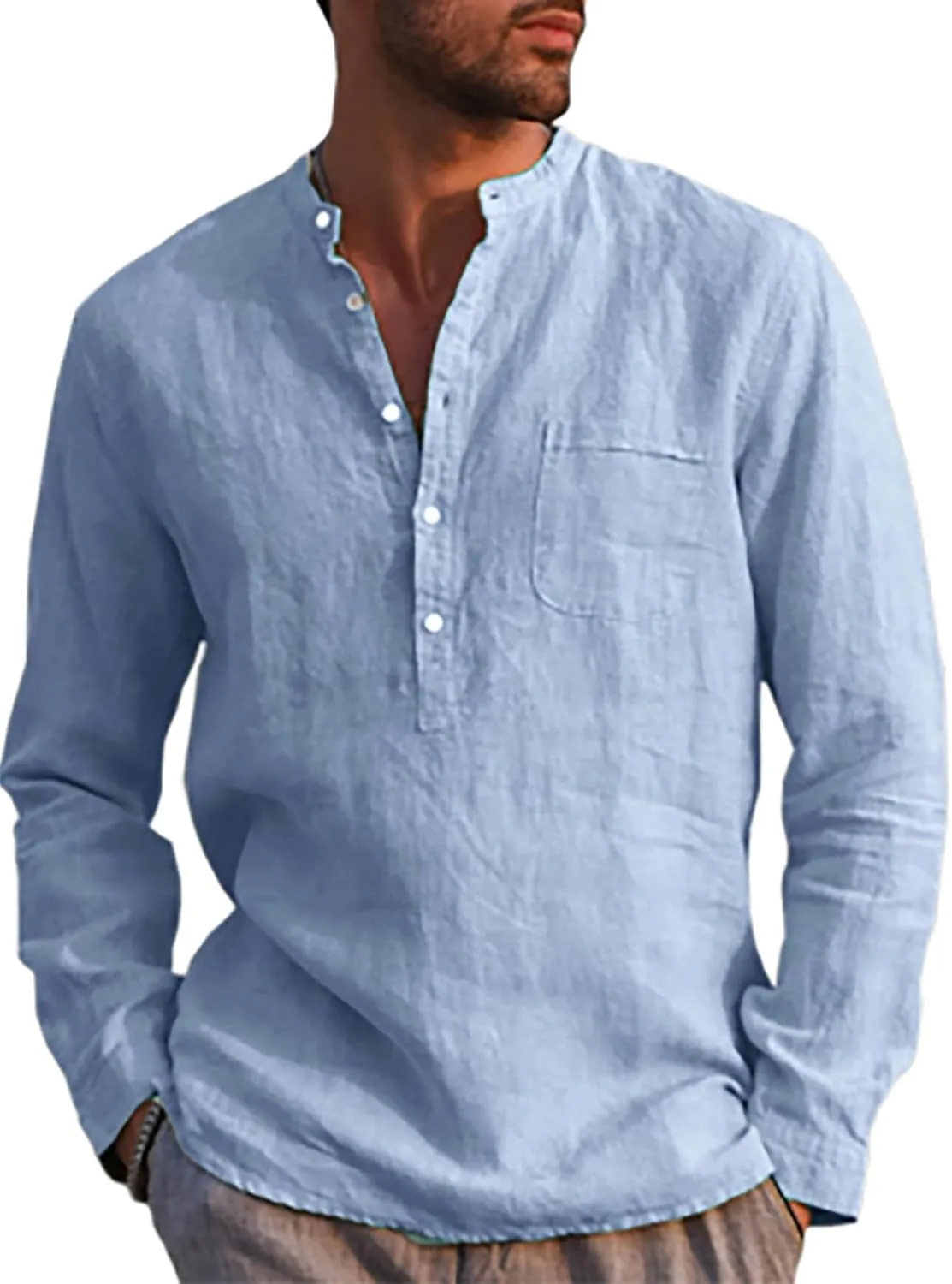 Runcati Herren Leinenhemd Langarm Baumwolle Leinen Shirt Männer Freizeithemd Regular Fit Strand Sommerhemd