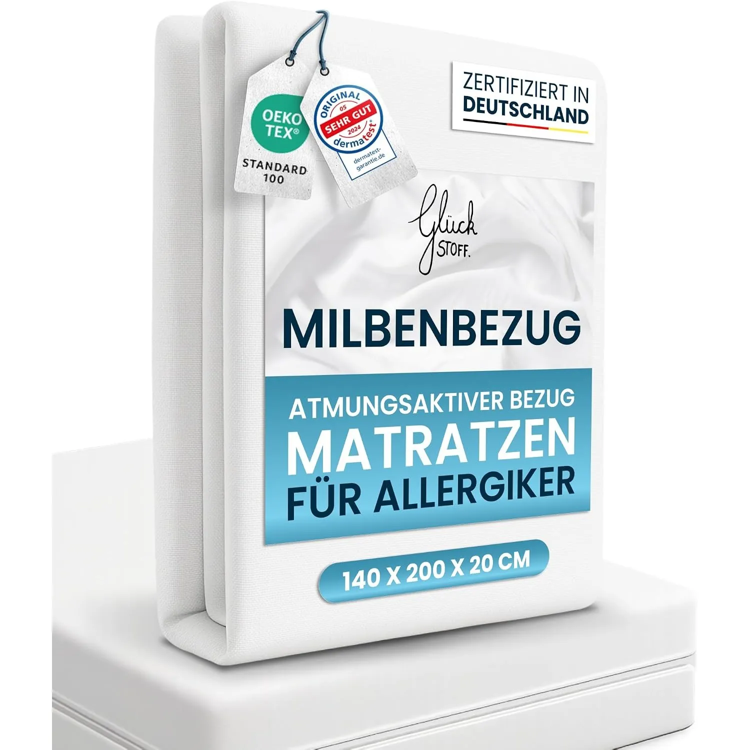 Glückstoff® Premium Milbenbezug Matratze 140x200x20 [ZERTIFIZIERT IN DEUTSCHLAND] Allergiker Bettwäsche Set Anti Milbe …
