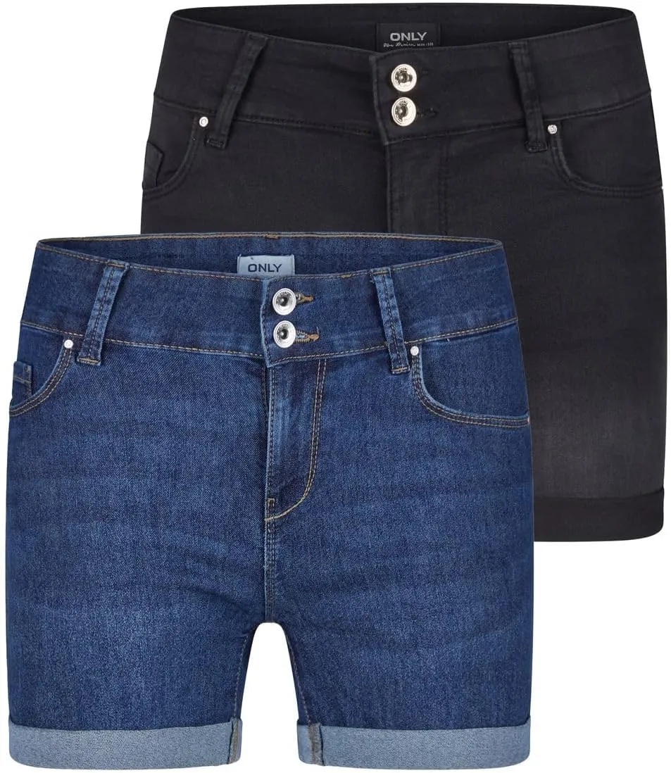 ONLY ONLCARMEN Jeans Shorts Women's Stretch Short Skinny Fit Mid Waist Short Trousers Summer Basic Denim Blue Black S M…