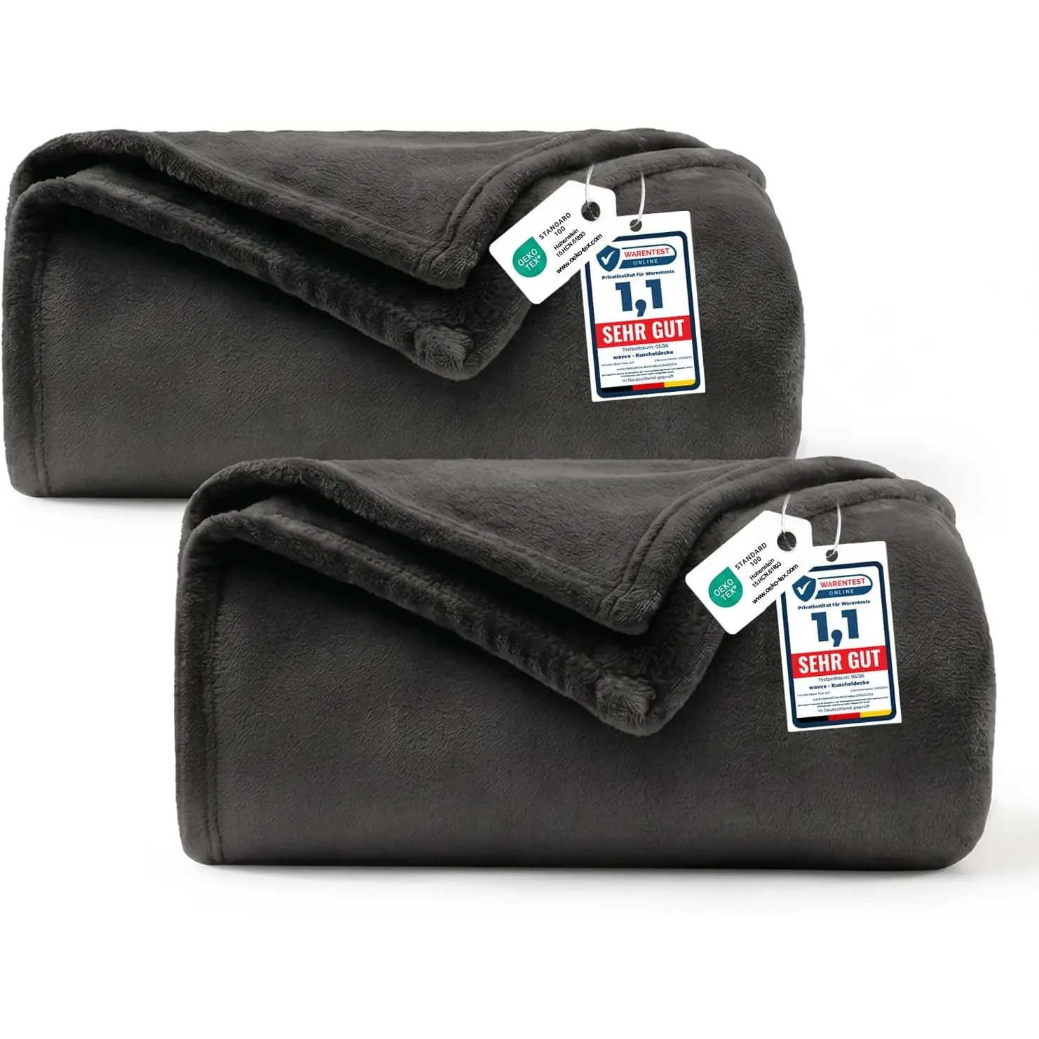 WAVVE Kuscheldecke 150x200cm 2er Set 150x200cm, Flauschig Decke - Schwarz