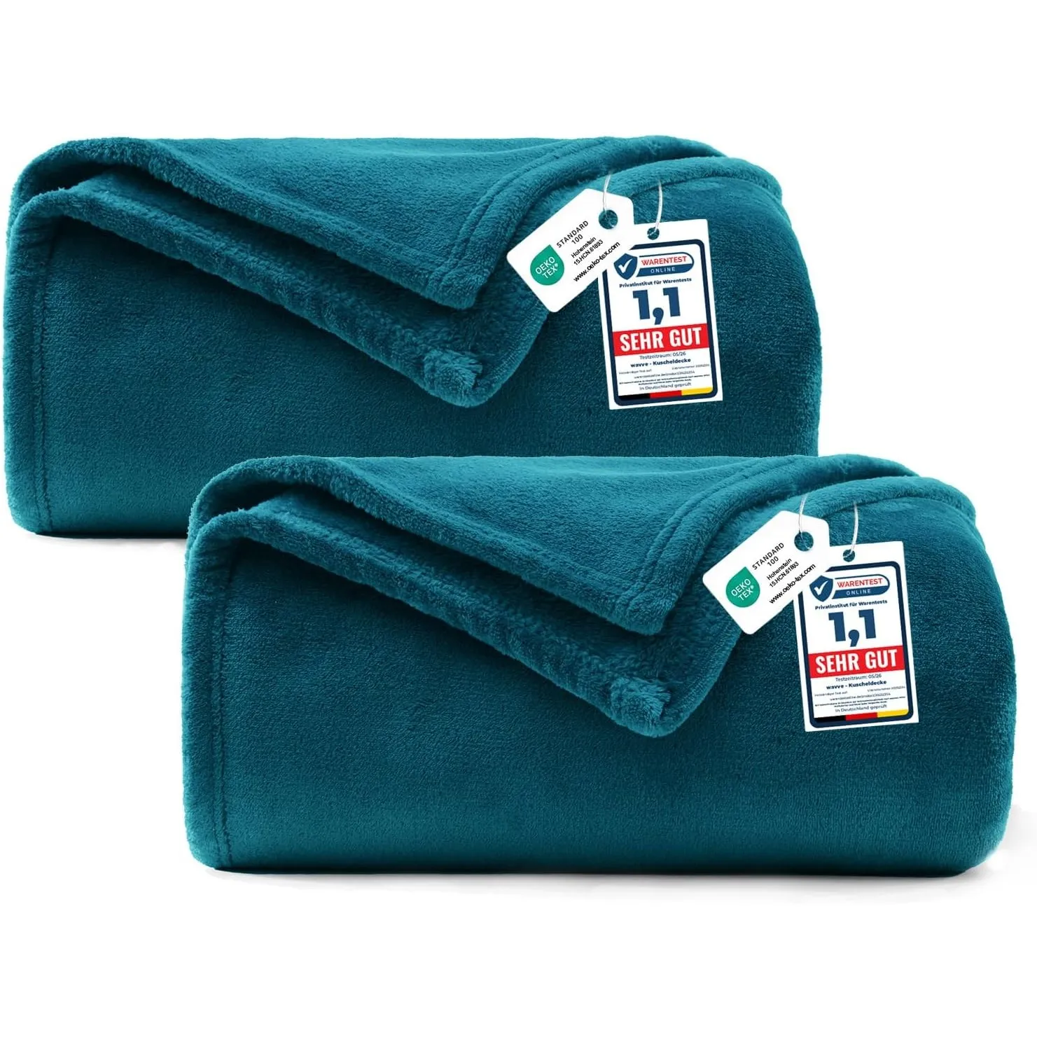 WAVVE Kuscheldecke 150x200cm 2er Set 150x200cm, Flauschig Decke - Türkis