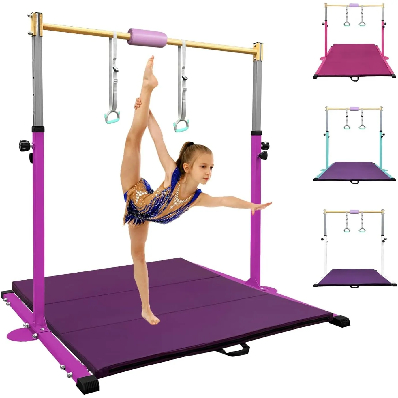 HomeSun Gymnastikstange für Kinder Robuste Kip Bar mit Ringen horizontale Turnreck für Heimtraining Höhenverstellbar 90…