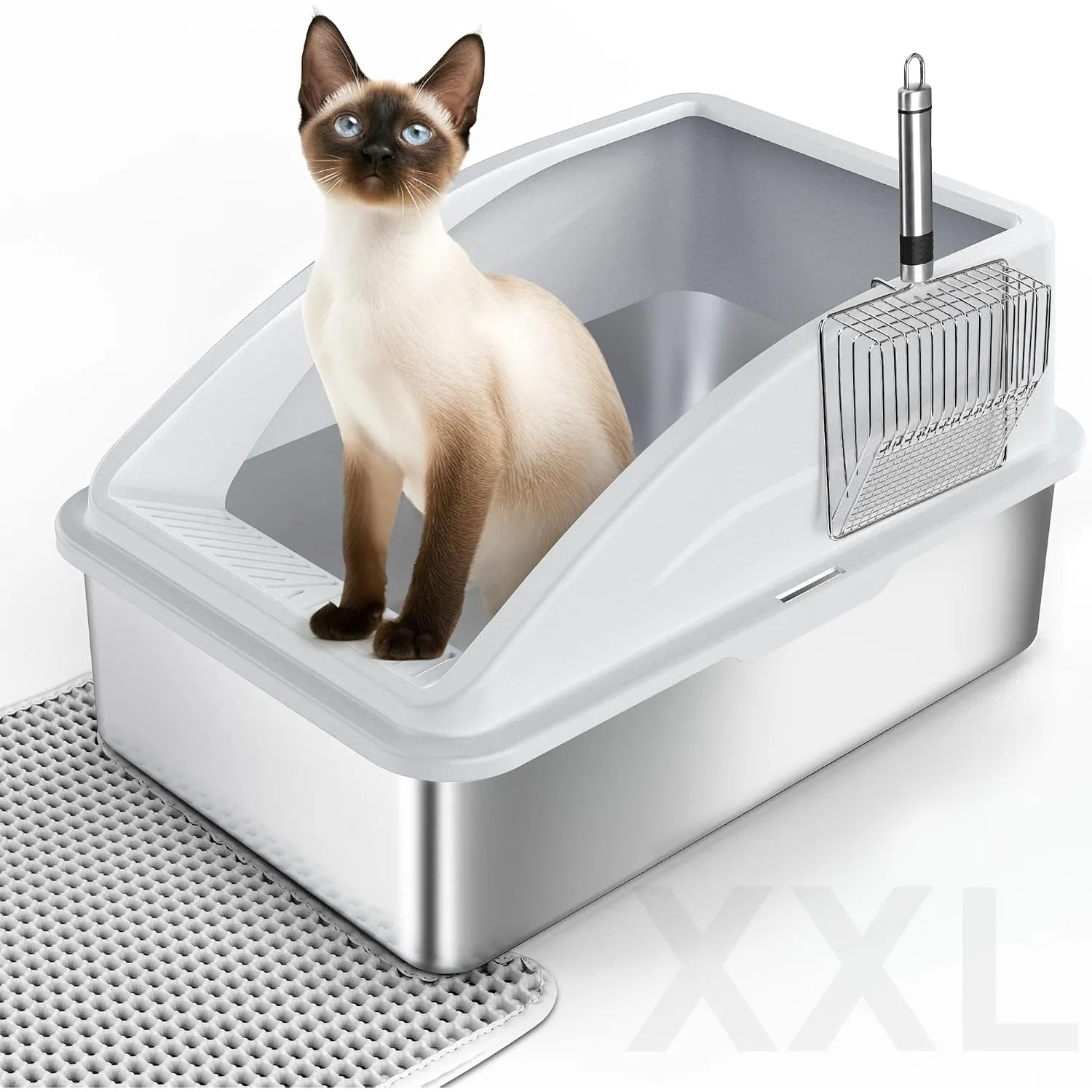 FURTIME Katzenklo Edelstahl XXL, Katzentoilette Edelstahl 35L Große Kapazität Auslaufsicher Gegen Verschüttungen Katzen…