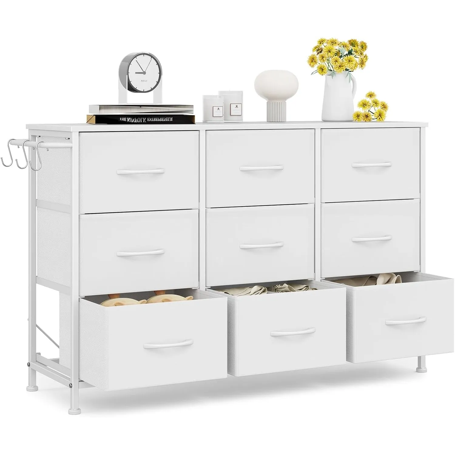 Stoff Kommode Stauraum 9 Schubladen Flur Wohnzimmer 100x30x65cm Weiß