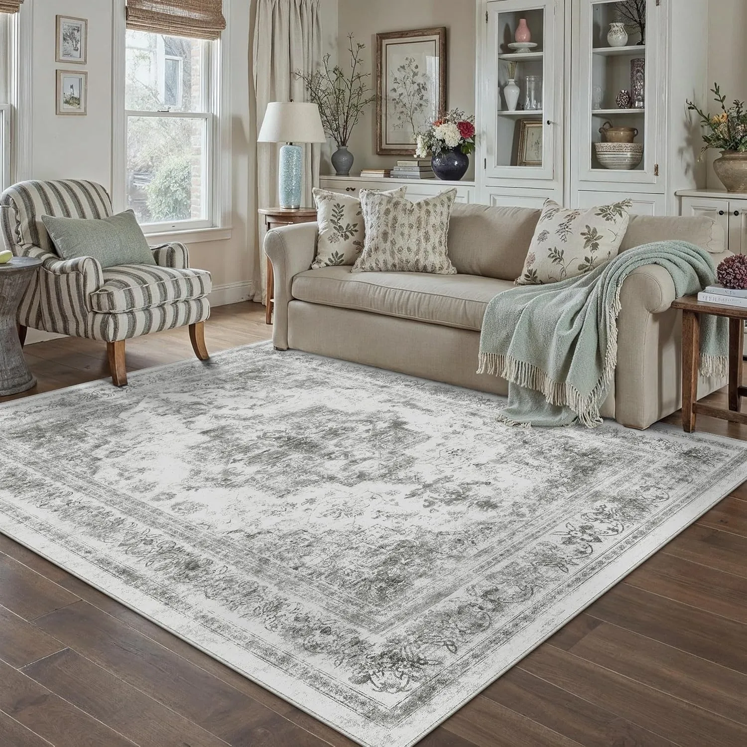 HUGEAR Grau Vintage Teppich Wohnzimmer 180x270cm Waschbar