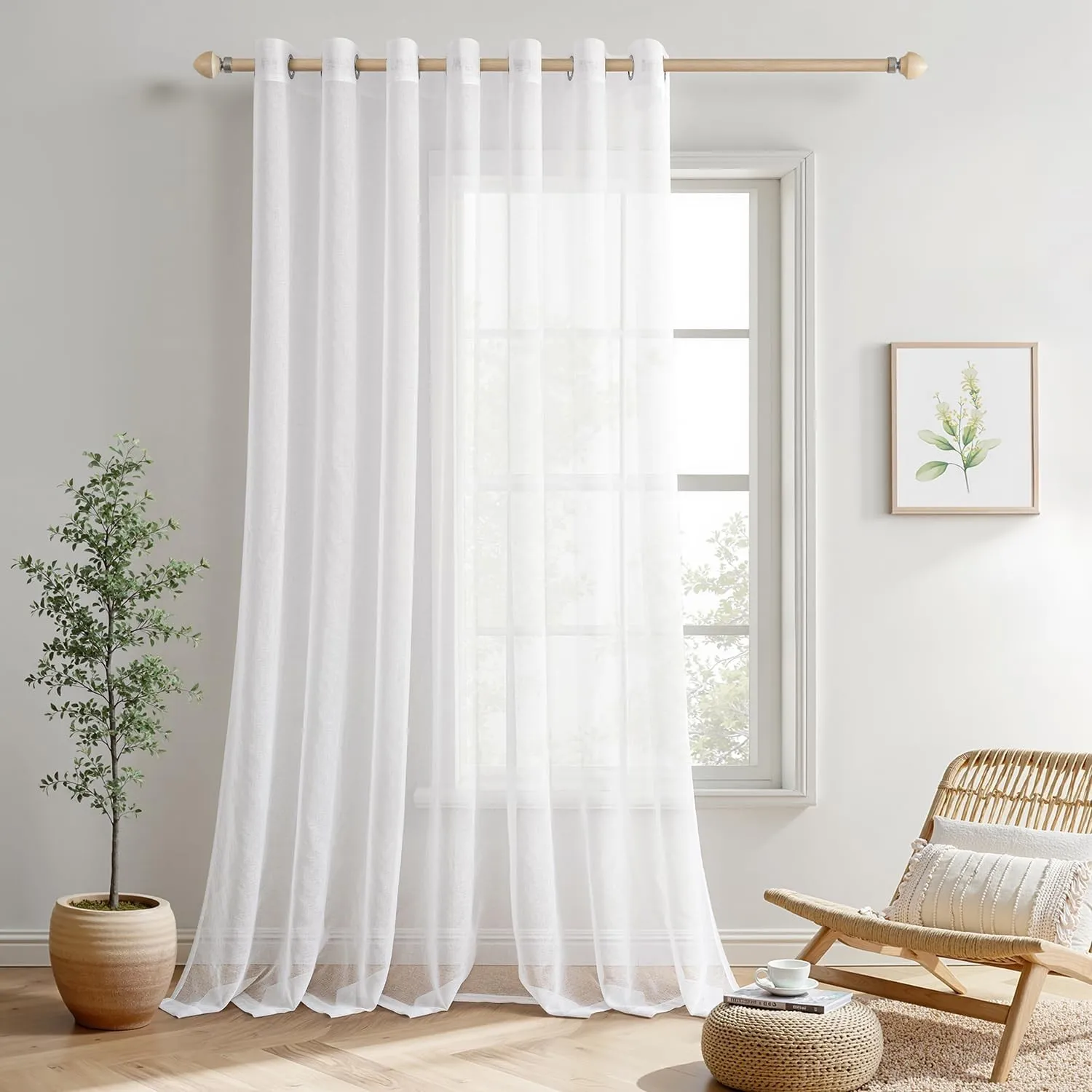 MIULEE Voile Vorhang mit Ösen transparent 300x245 cm 1er Set Weiß