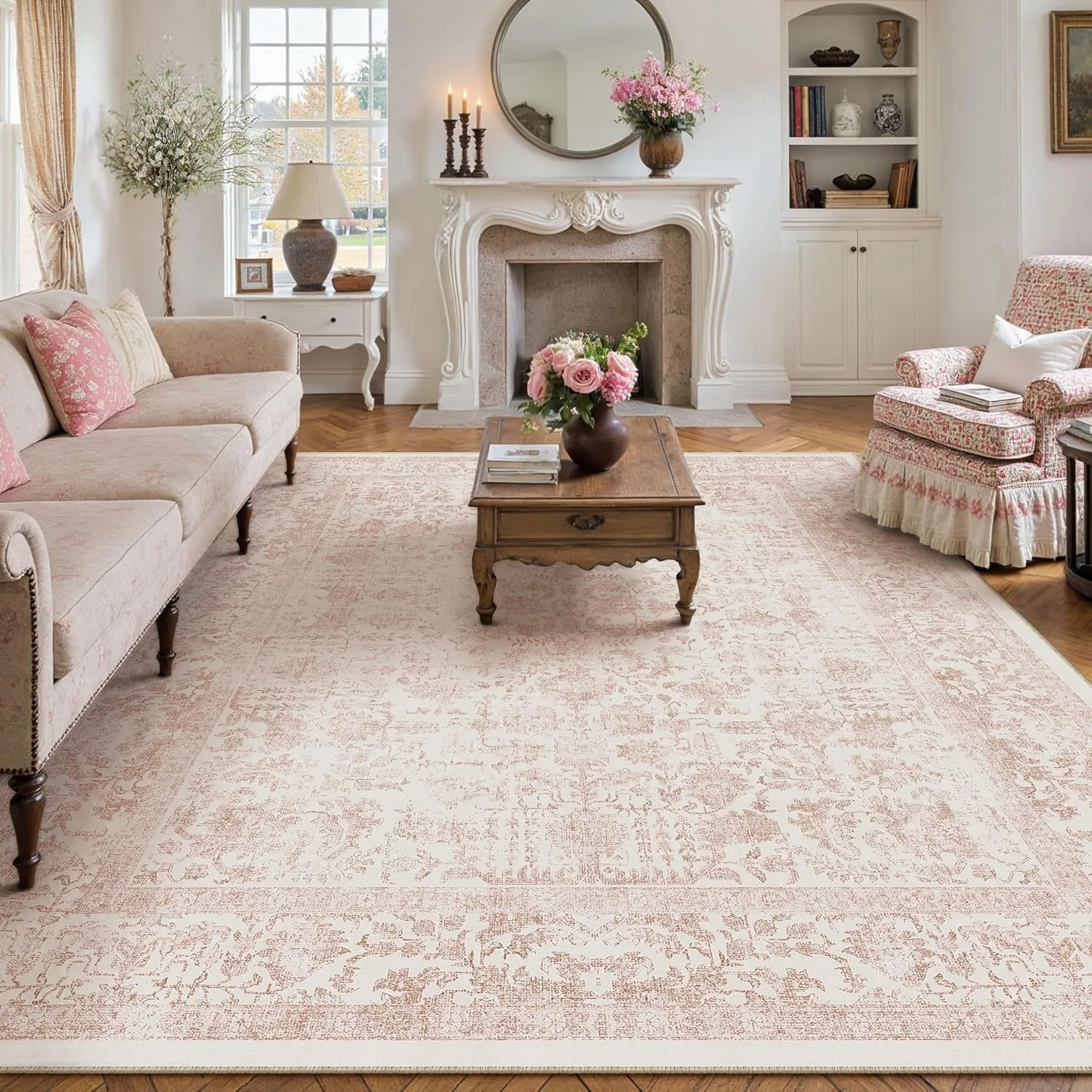 HUGEAR Rose Vintage Teppich Wohnzimmer 240x300cm Waschbar