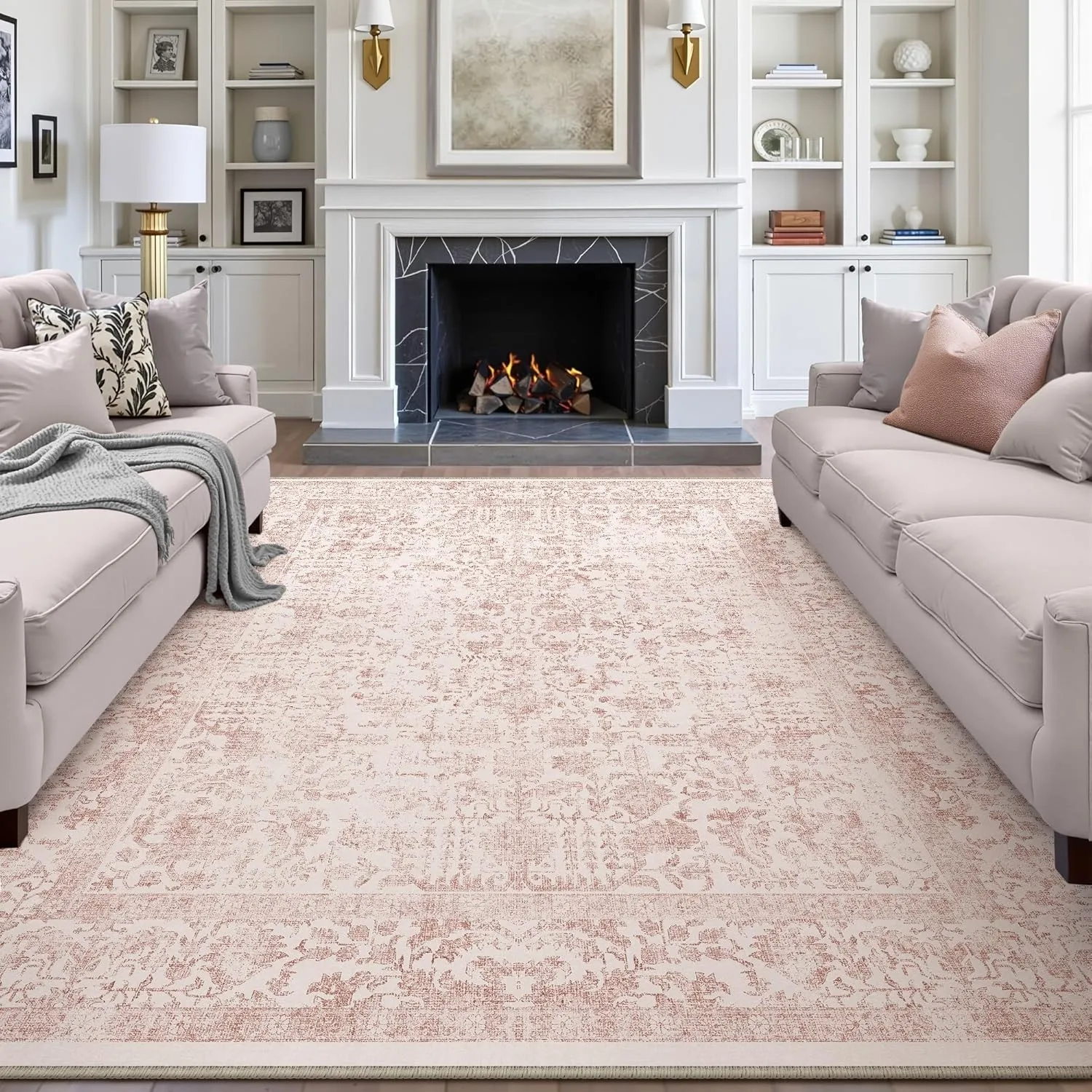 HUGEAR Vintage Rose Waschbarer Teppich Wohnzimmer 180x270cm Retro Rugs for Living Room Weich rutschfest Groß Tepich Kur…