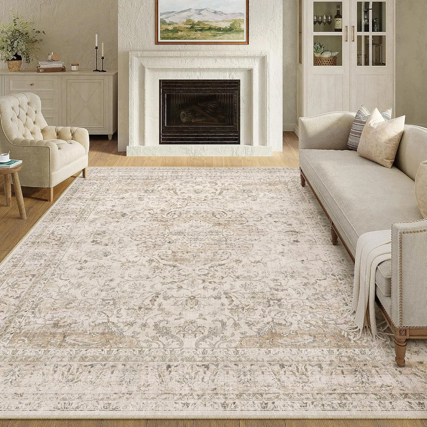 HUGEAR Vintage Teppich Wohnzimmer 240x300cm Beige Waschbar