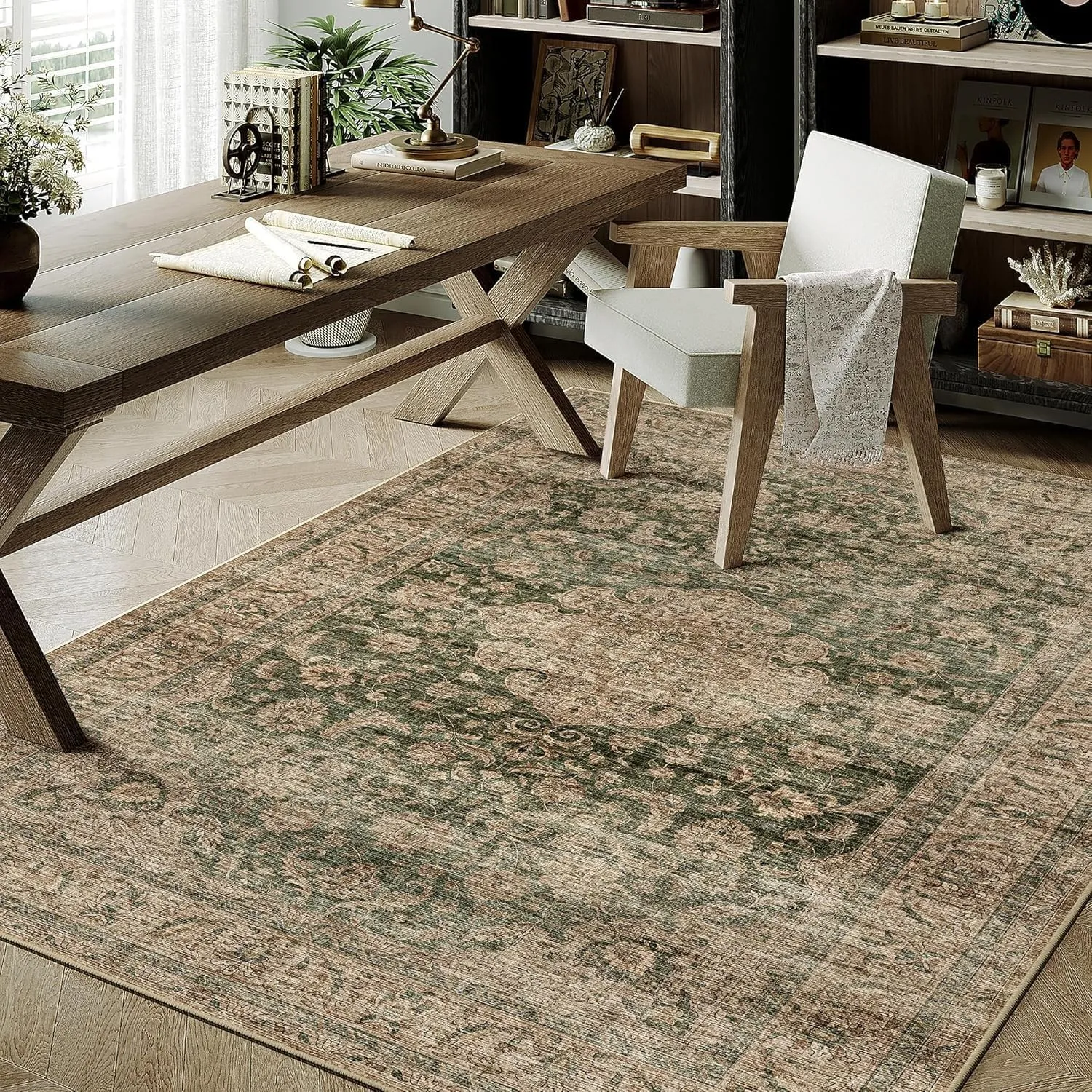 HUGEAR Vintage Teppich Wohnzimmer 120x170cm Grün Waschbar