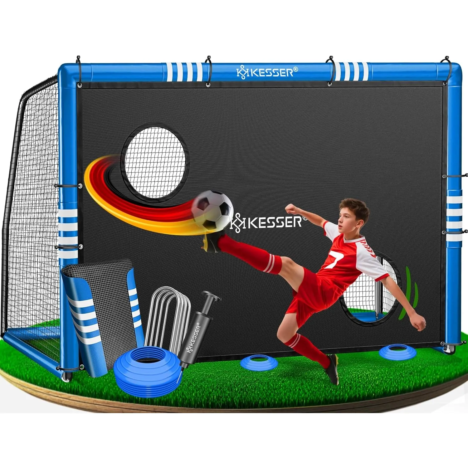 KESSER® Fußballtor für Garten Robustes Outdoor Training Schusstraining UV-beständigem Netz, Stahlrahmen mit Polsterung,…